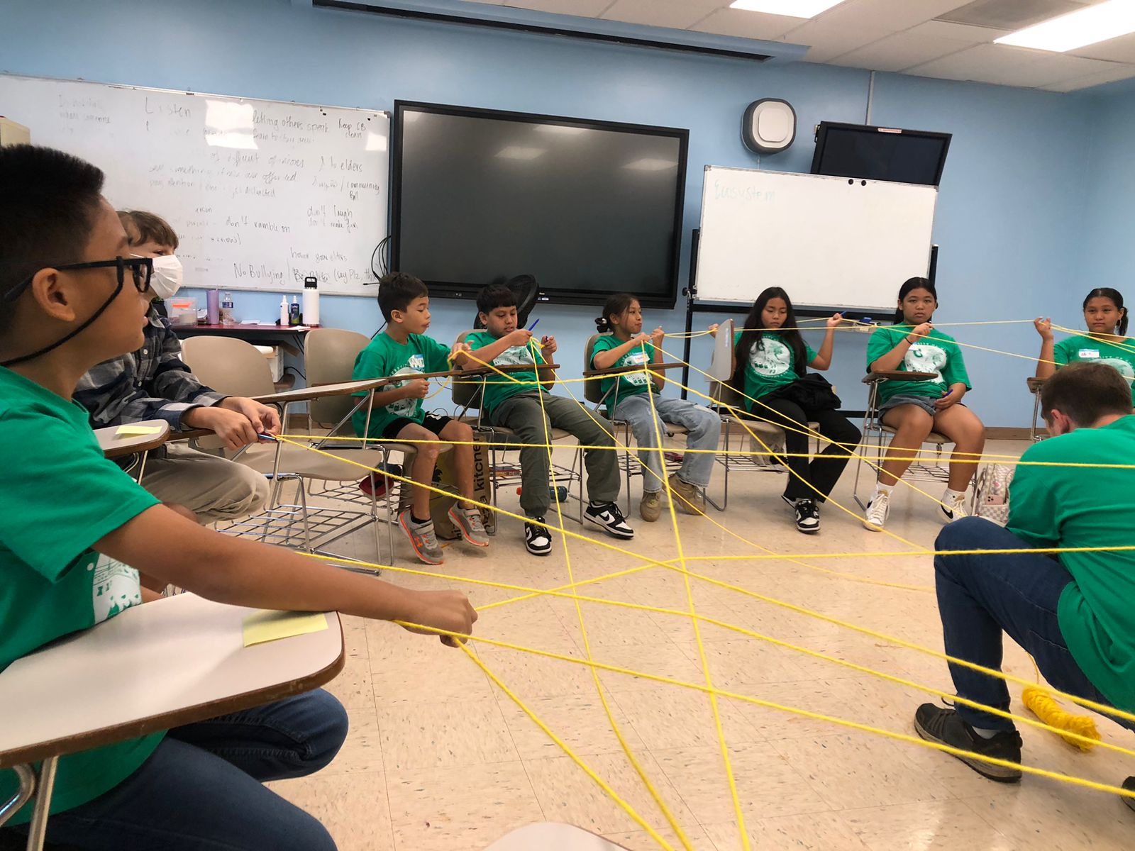 Dr. Jonathan Wurtz, University of Guam philosophy professor, leads campers in creating a web of life to reflect on the interconnectedness of nature.  UOG’s Philosophy Program held the youth camp in December 2023 with the theme “Our Island, Our Future.”  