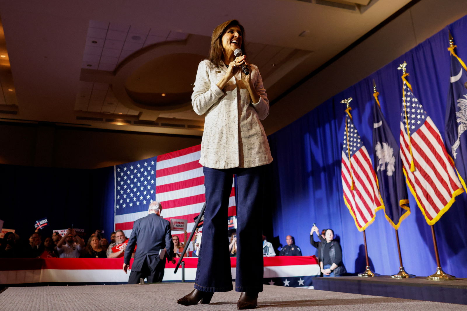 Republican presidential candidate and former U.S. Ambassador to the United Nations Nikki Haley speaks during a campaign event before the South Carolina Republican presidential primary election in North Charleston, South Carolina, U.S., January 24, 2024. 