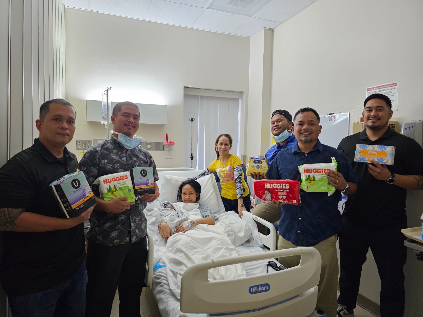 Aerich Roda Chen Ayuyu, the first baby born on Saipan in 2024, received an array of Marpac home and family products, perfect for welcoming the new little one. The baby boy was born  at 9:17 p.m. on Jan. 1, 2024. In photo with the baby and his mother, Evelyn, are Marpac’s Christopher Nunez, Eugene Rabago, John Babauta, Tom Basa Jr. and Frank Mettao.