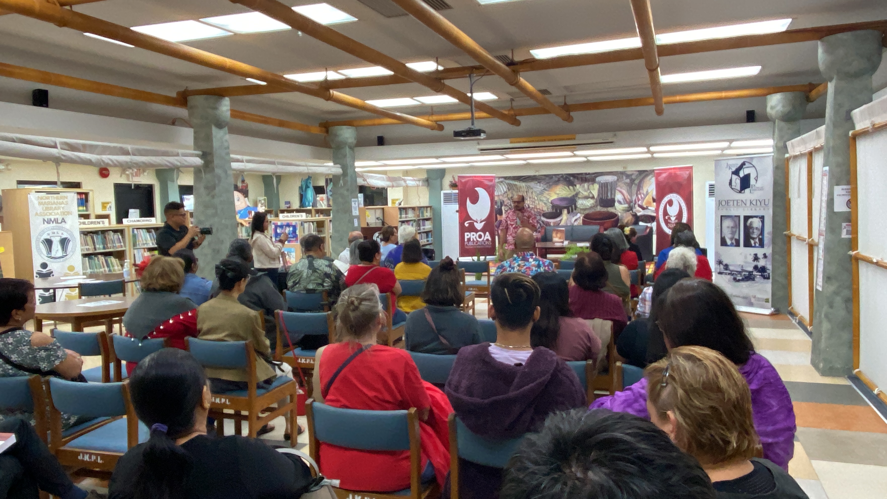 Northern Marianas College President Galvin Deleon Guerrero addresses the crowd at the launch of “Finu' Chamorro For Beginners by Dr. Faye Untalan” at Joeten-Kiyu Public Library on Friday.
