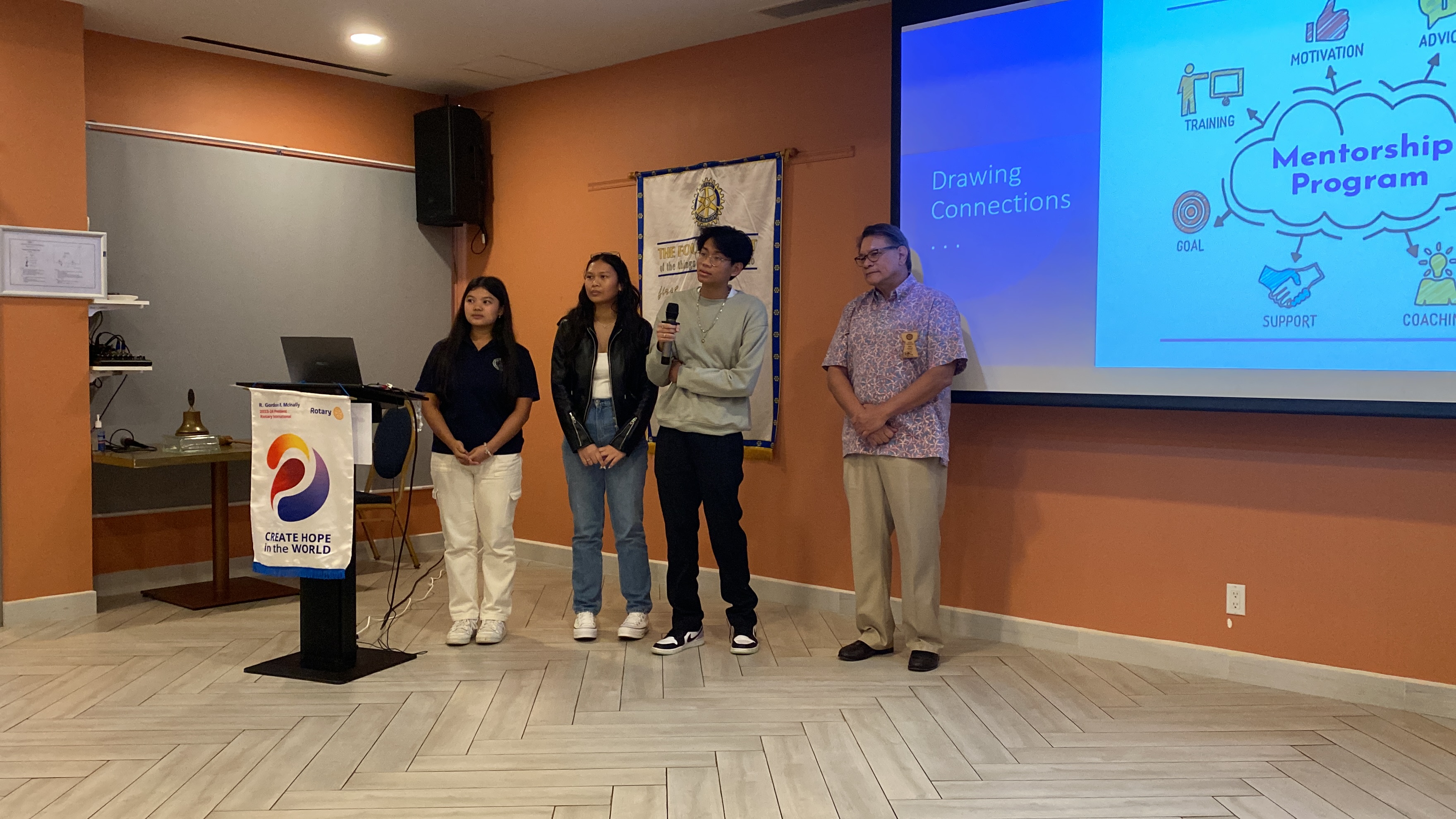 From left, Breanna Mafnas, Alexis Cabrera, Jedric Anciete and John Arroyo. Mafnas, Cabrera and Anciete are three of the nine students who participated in the first Rotary Club of Saipan Student Program, which was coordinated by Arroyo, a Rotarian and Bank of Saipan president.
