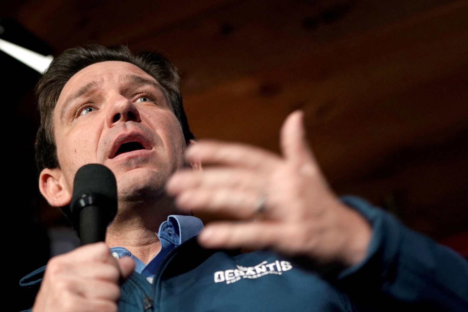 Republican presidential candidate and Florida Governor Ron DeSantis speaks during a primary election campaign visit at Wally's restaurant in Hampton, New Hampshire, U.S. January 17, 2024. 