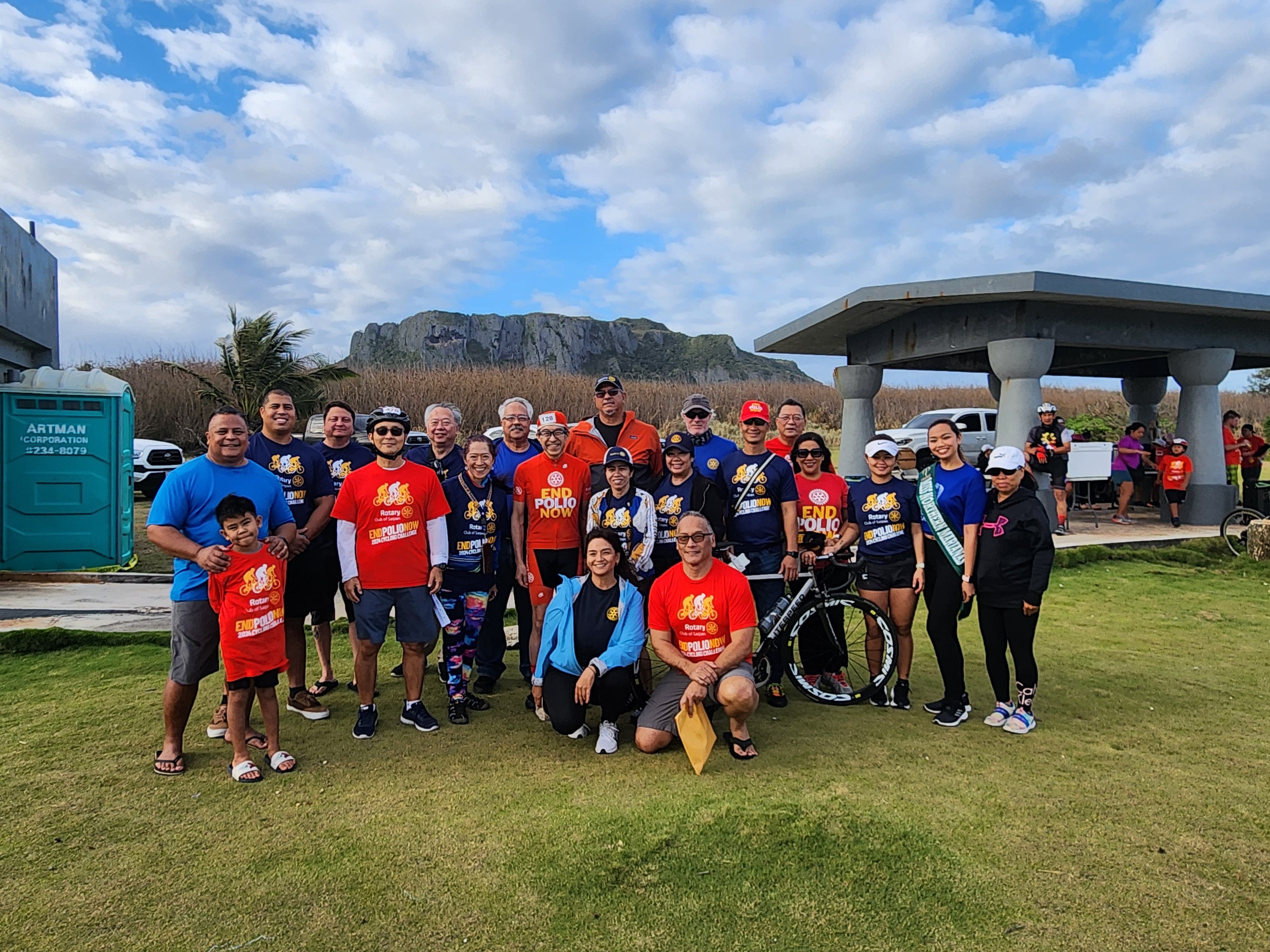 The members of the Rotary Club of Saipan and Rotary International District 2750 Governor Yoichiro Miyazaki pose for a photo.