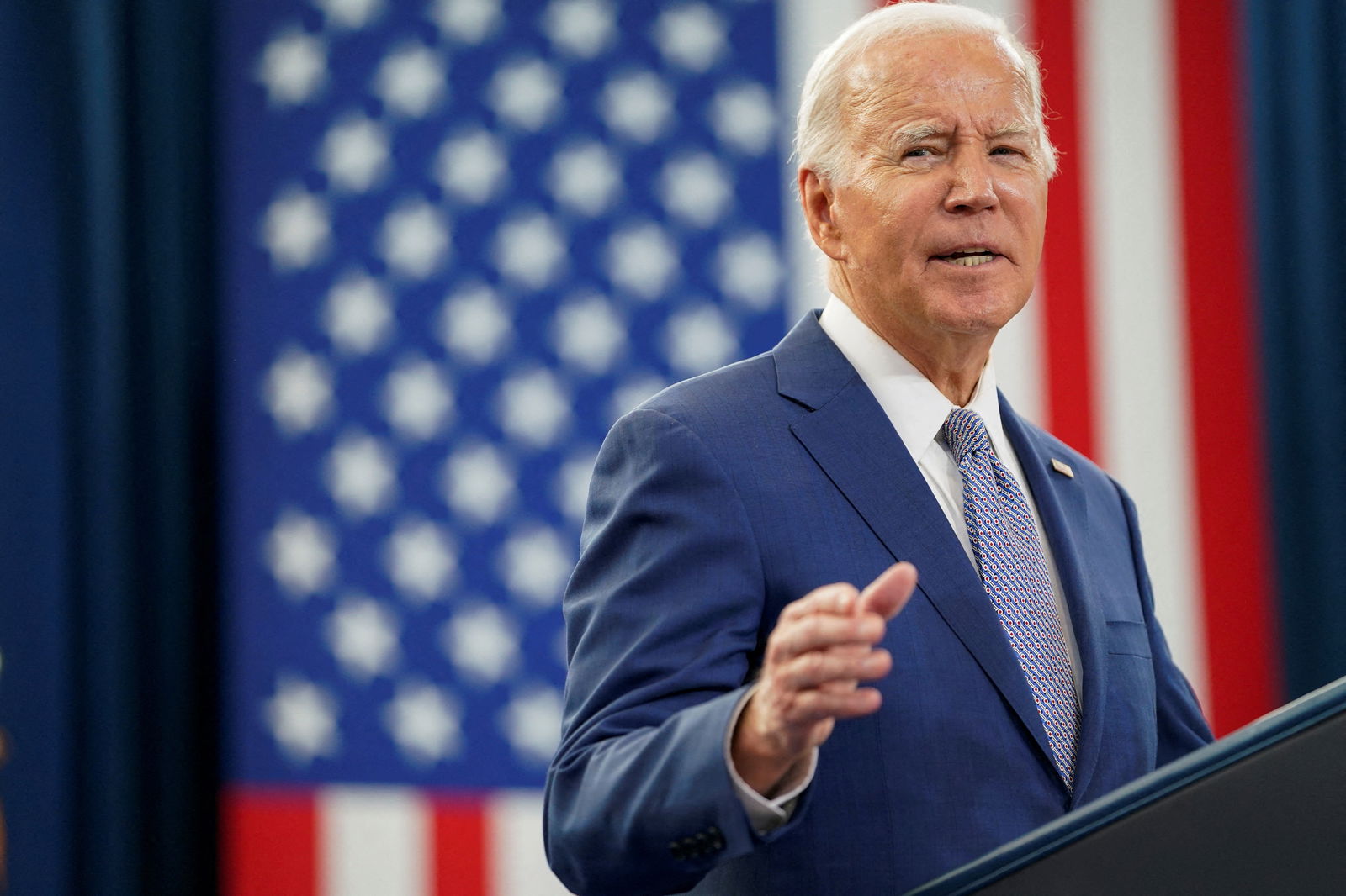 U.S. President Joe Biden delivers remarks on his economic plan during a visit to Abbotts Creek Community Center in Raleigh, North Carolina, U.S., January 18, 2024. 