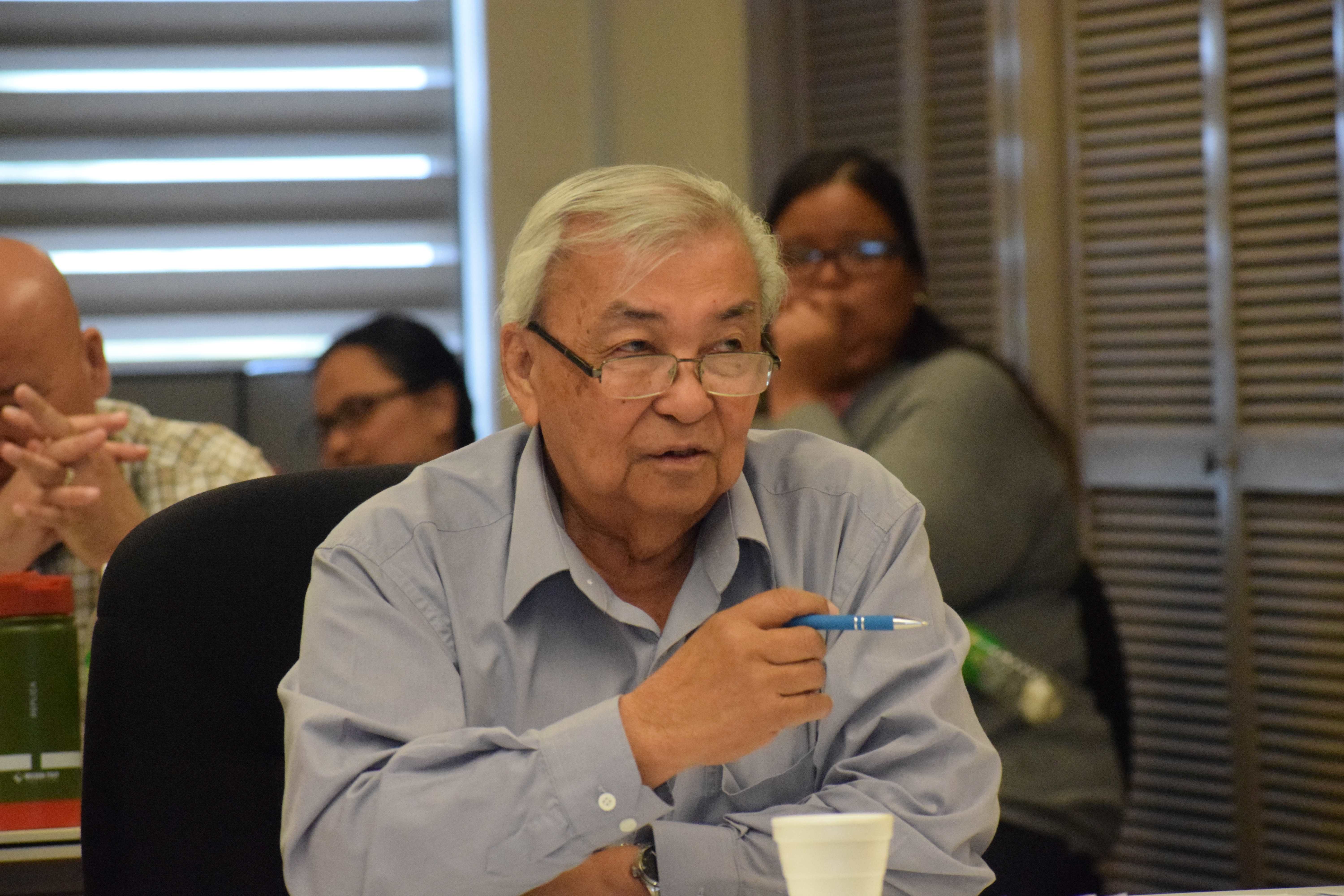 Commonwealth Ports Authority Executive Director Leo Tudela speaks during a board meeting in the Aircraft Rescue and Firefighting classroom at the Francisco C. Ada/Saipan International Airport on Friday.