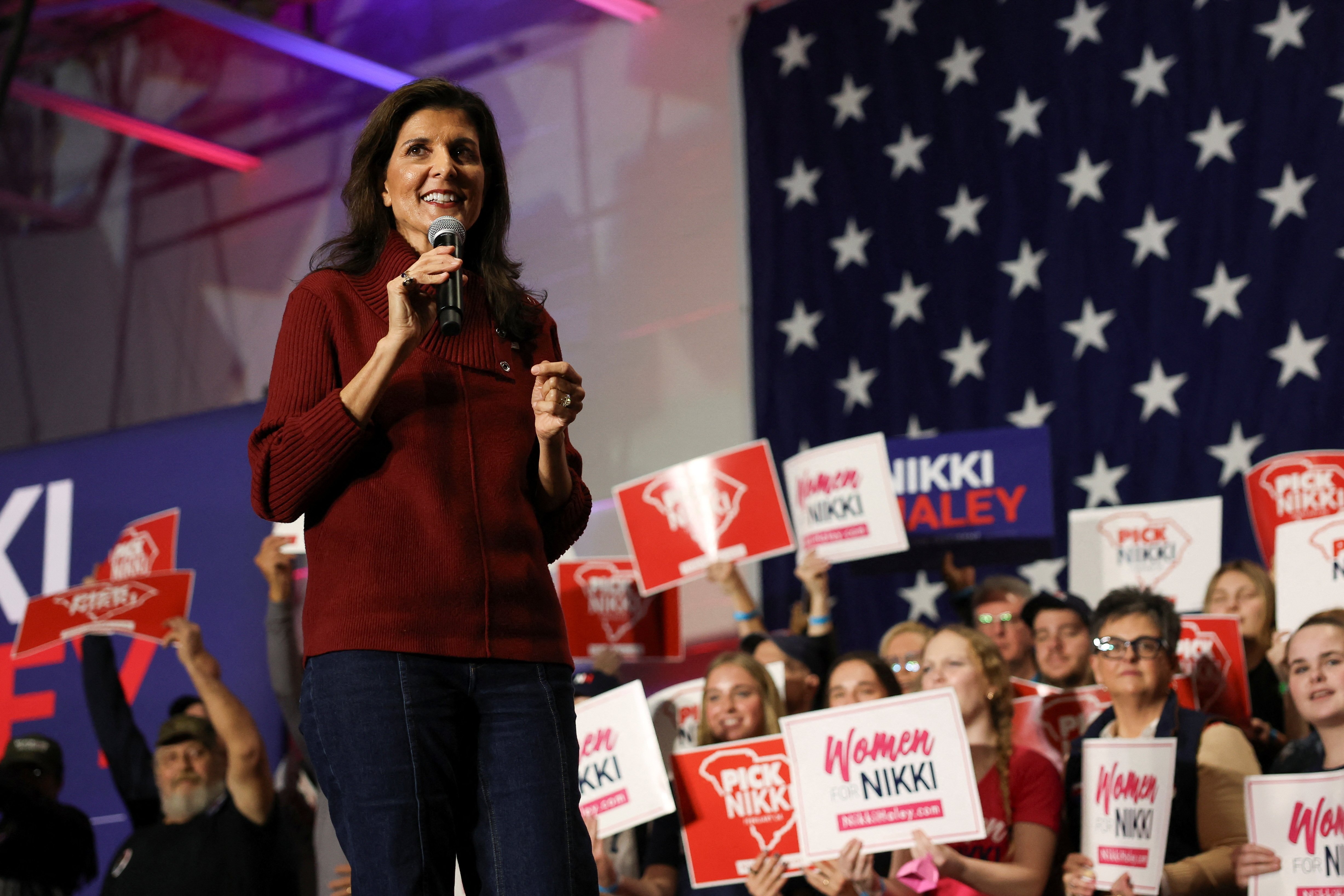 Republican presidential candidate and former U.S. Ambassador to the United Nations Nikki Haley speaks during a campaign visit ahead of the South Carolina Republican presidential primary election in Mauldin, South Carolina, U.S. January 27, 2024. 
