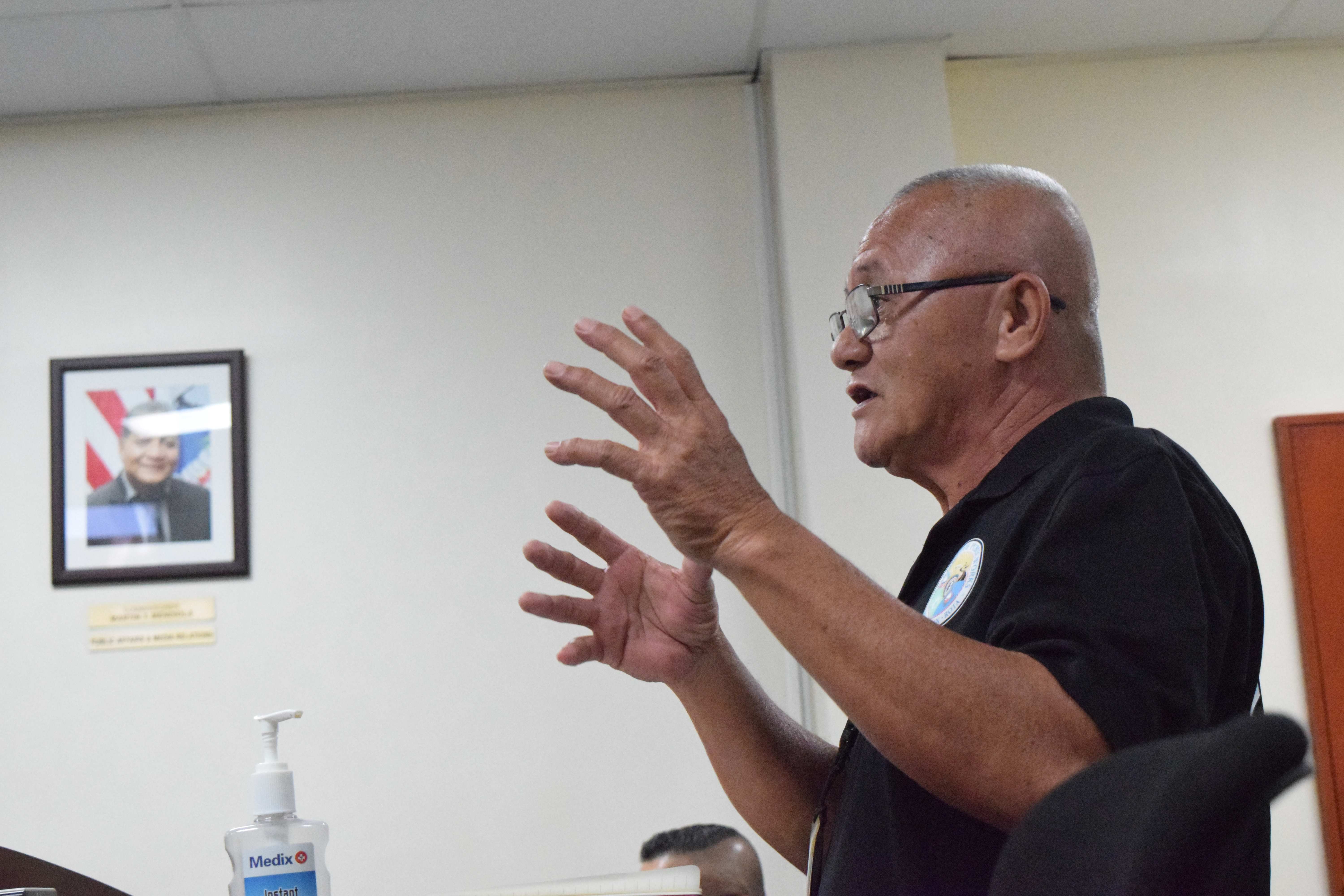 Department of Public Works building safety inspector Ike Santos updates the casino commission on Tuesday regarding the removal of IPI’s tower cranes.