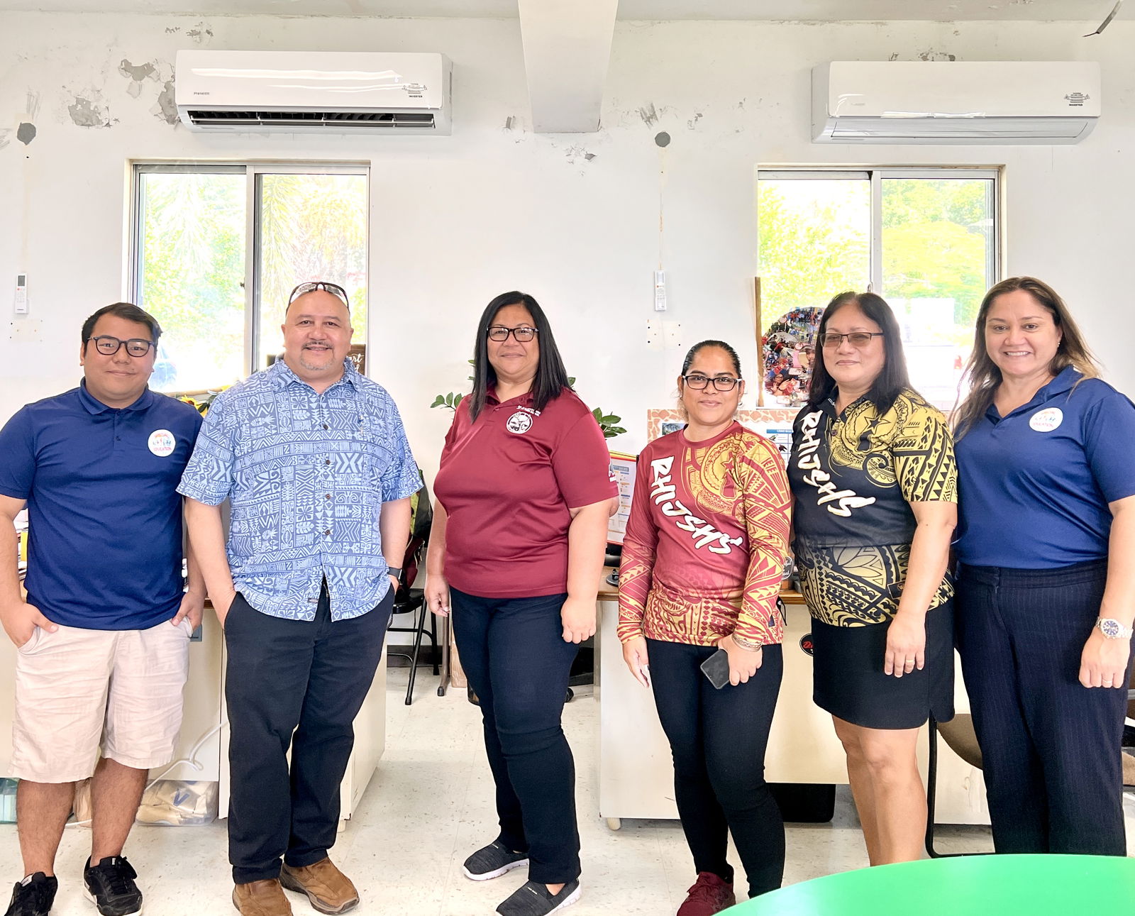 From left, teacher aide John Mendiola, Commissioner of Education Dr. Lawrence Camacho, Rota Special Education Contact Teacher Doralynn Barcinas, Rota Special Education Contact Teacher Nadia Manglona, RHI Principal Annette Calvo and Special Education  Program Director Donna M. Flores.
