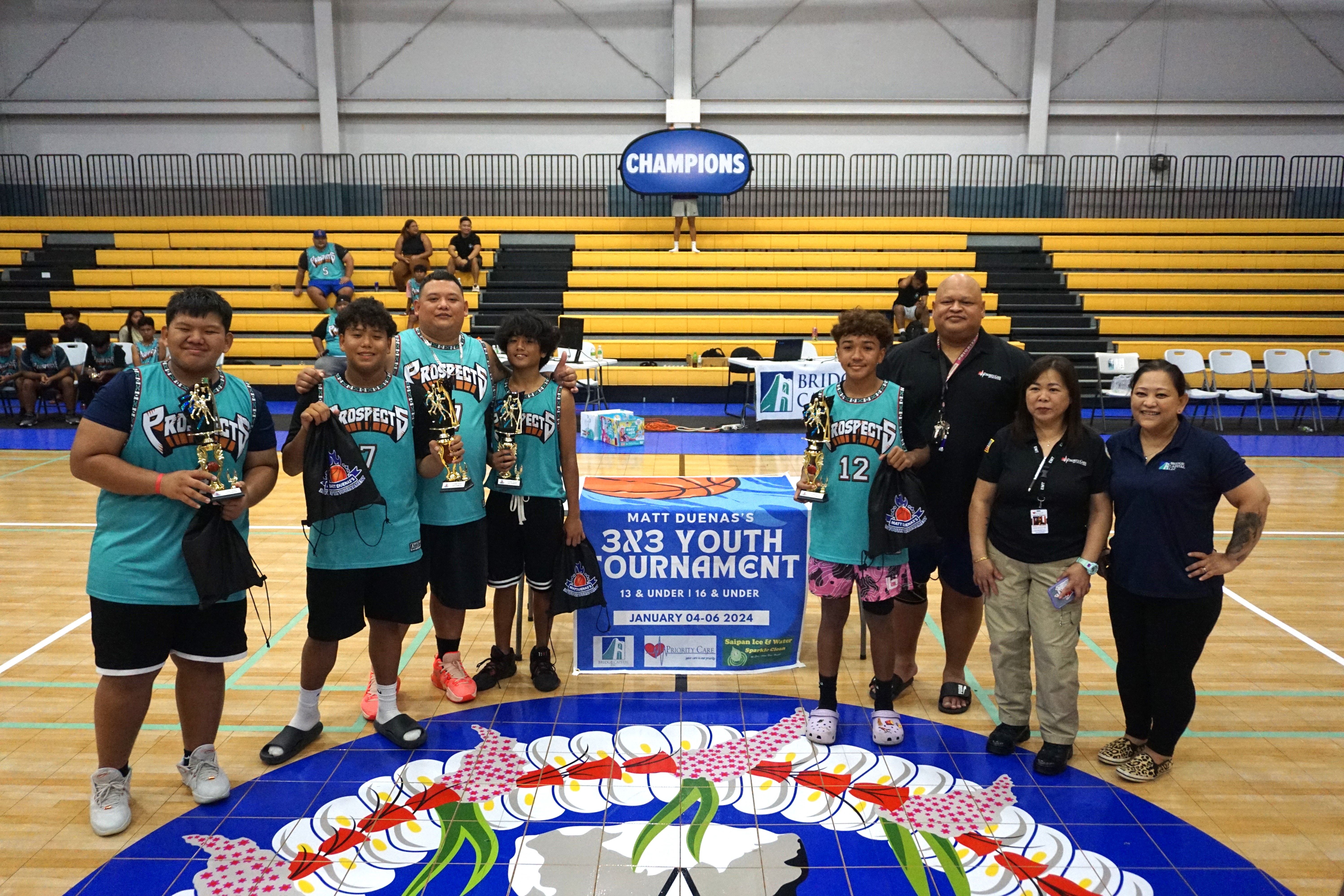 The U13 division champions, Prospects 1, pose for a photo with the sponsors of the Matt D's 3x3 Youth Tournament at the Ada gym on Saturday. 