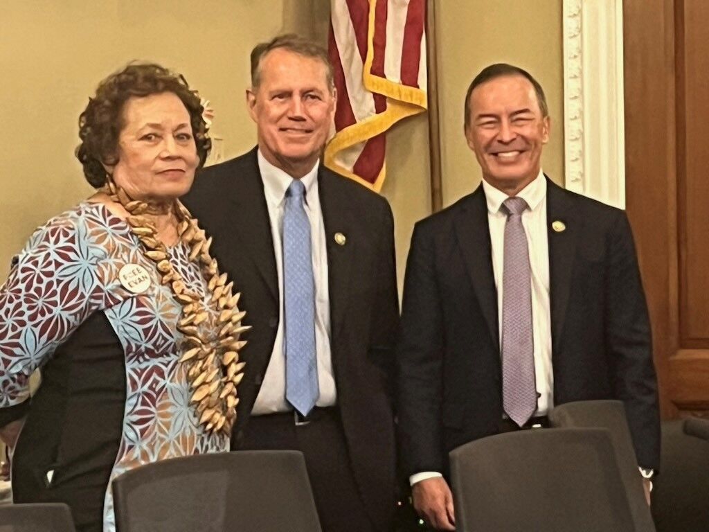 U.S. Congresswoman  Uifa’atali Amata of American Samoa with her colleagues Ed Case of Hawaii and James Moylan of Guam.