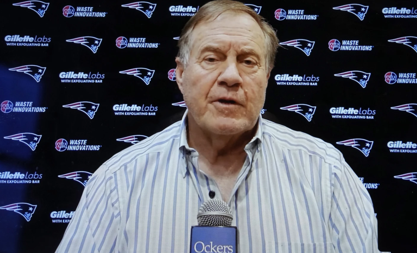 In a still frame from a Webex video news conference in Foxborough, Mass., New England Patriots head coach Bill Belichick takes questions from reporters, Monday, Jan. 8, 2024.