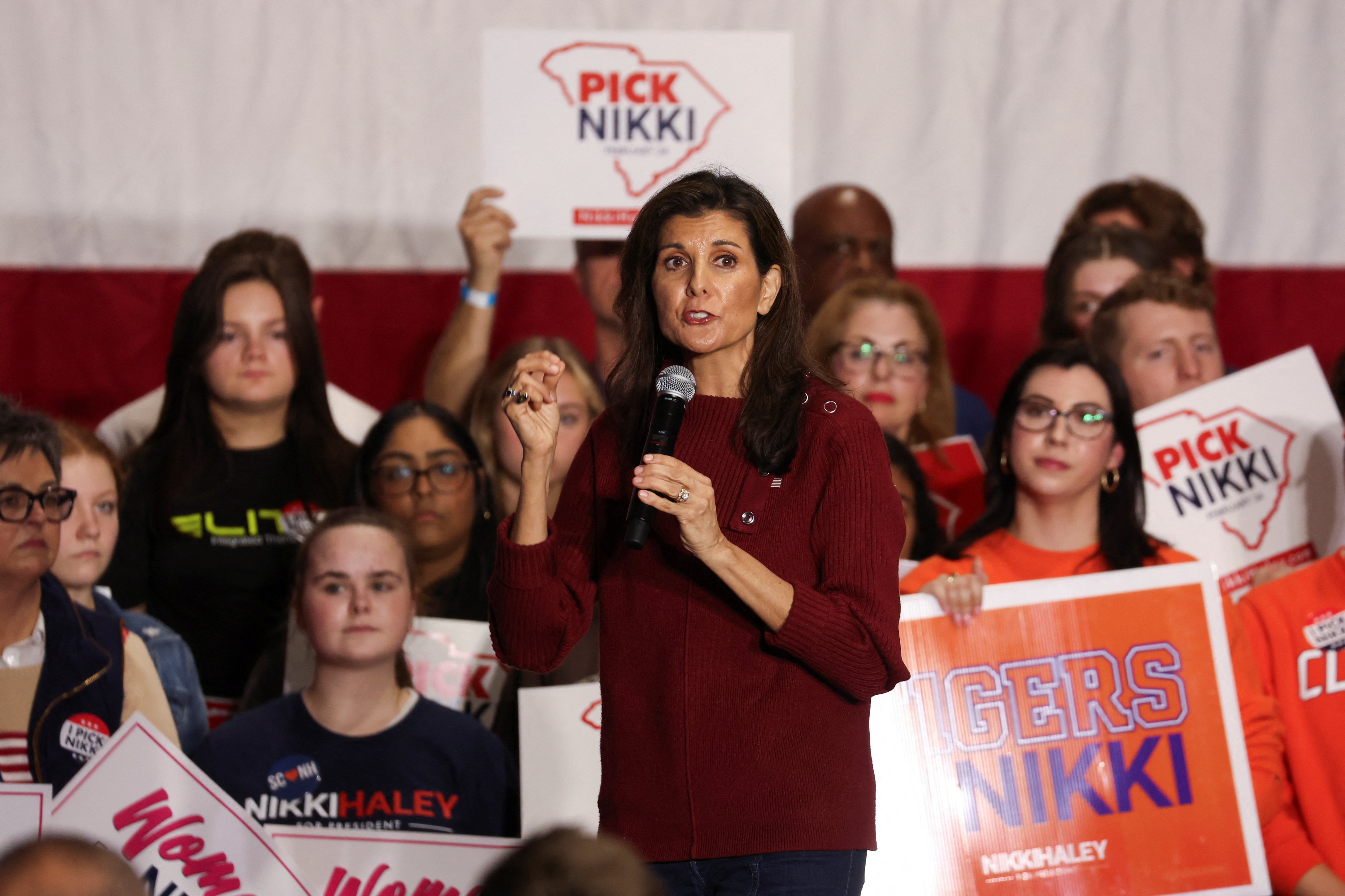 Republican presidential candidate and former U.S. Ambassador to the United Nations Nikki Haley speaks during a campaign visit ahead of the South Carolina Republican presidential primary election in Mauldin, South Carolina, U.S. January 27, 2024. 