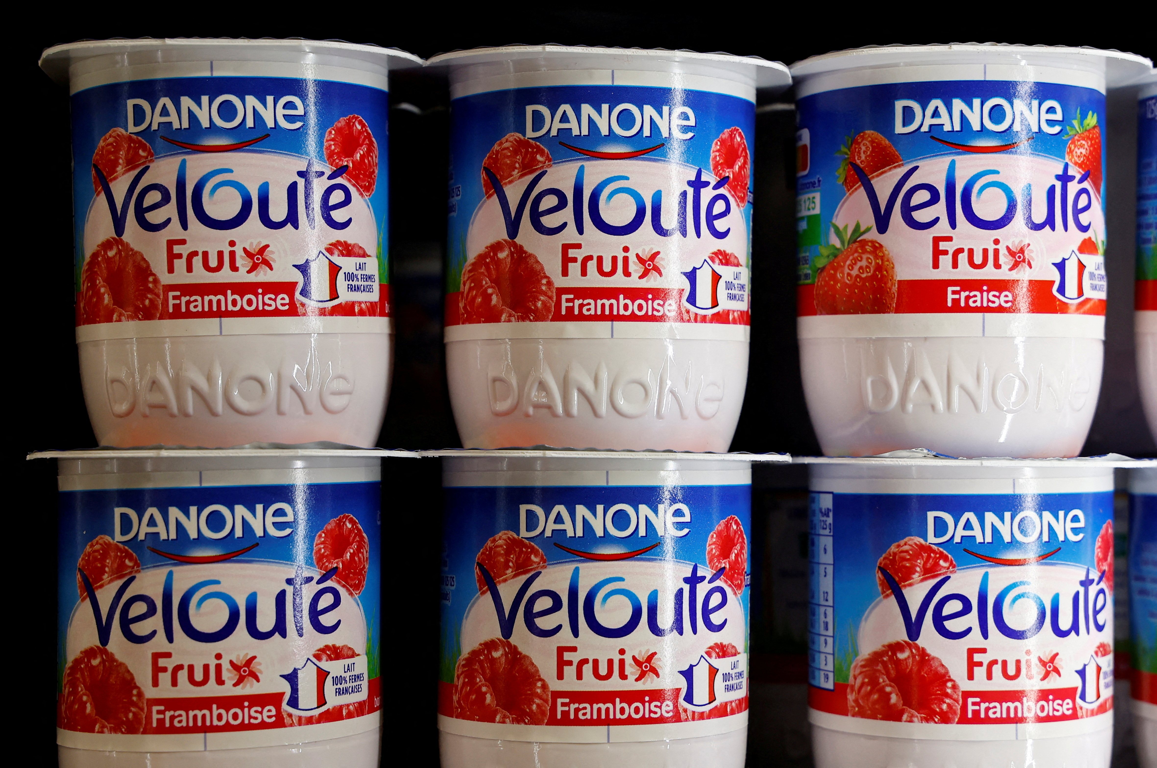 Dairy products of French food group Danone are seen in a supermarket in Nice, France, January 9, 2023. 