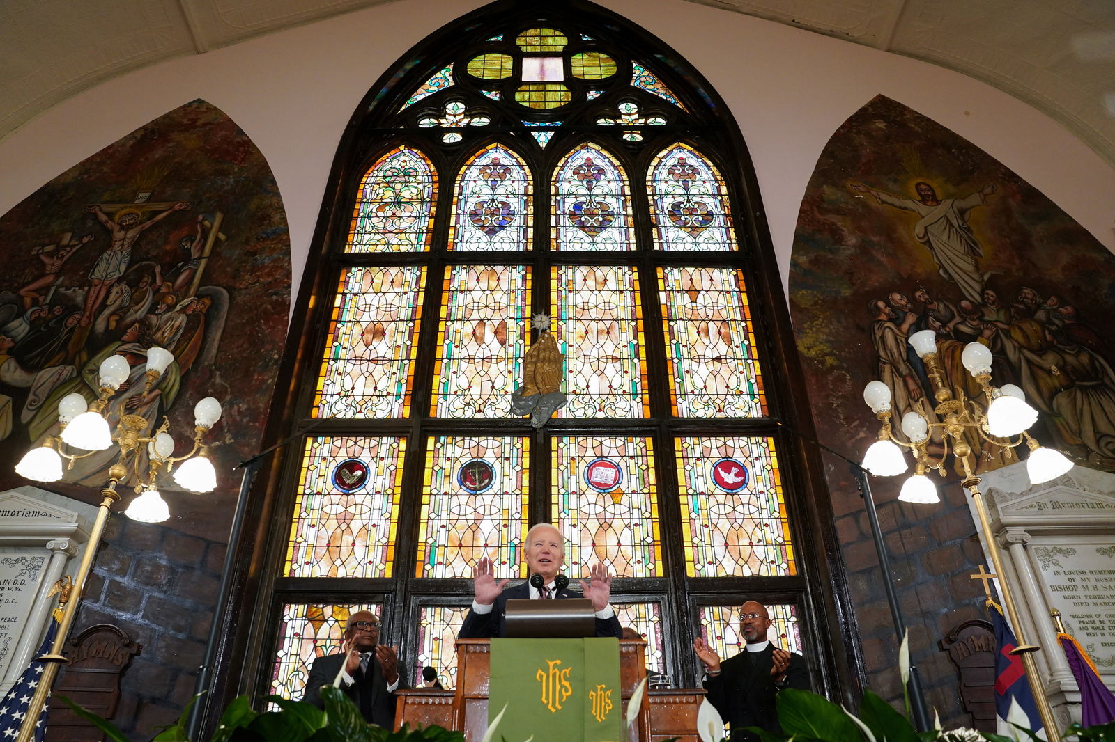 U.S. President Joe Biden delivers a speech during a campaign event at the Mother Emanuel AME Church, the site of the 2015 mass shooting, in Charleston, South Carolina, U.S., January 8, 2024. 