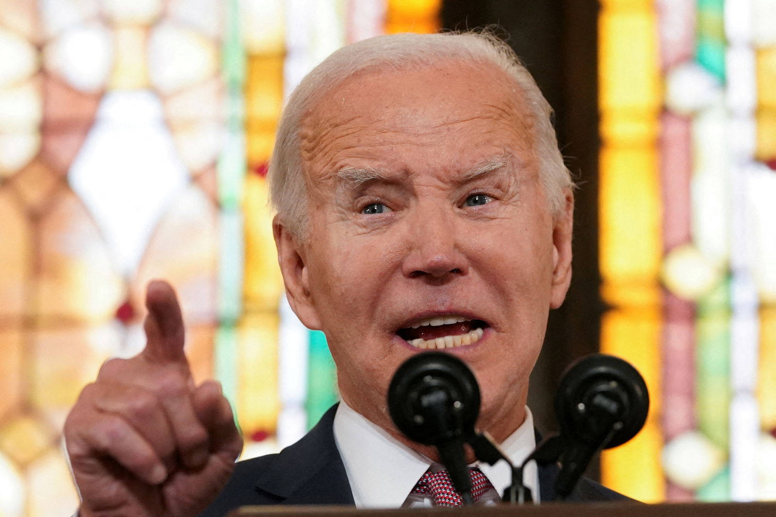 U.S. President Joe Biden delivers a speech during a campaign event at the Mother Emanuel AME Church, the site of the 2015 mass shooting, in Charleston, South Carolina, U.S., January 8, 2024. 