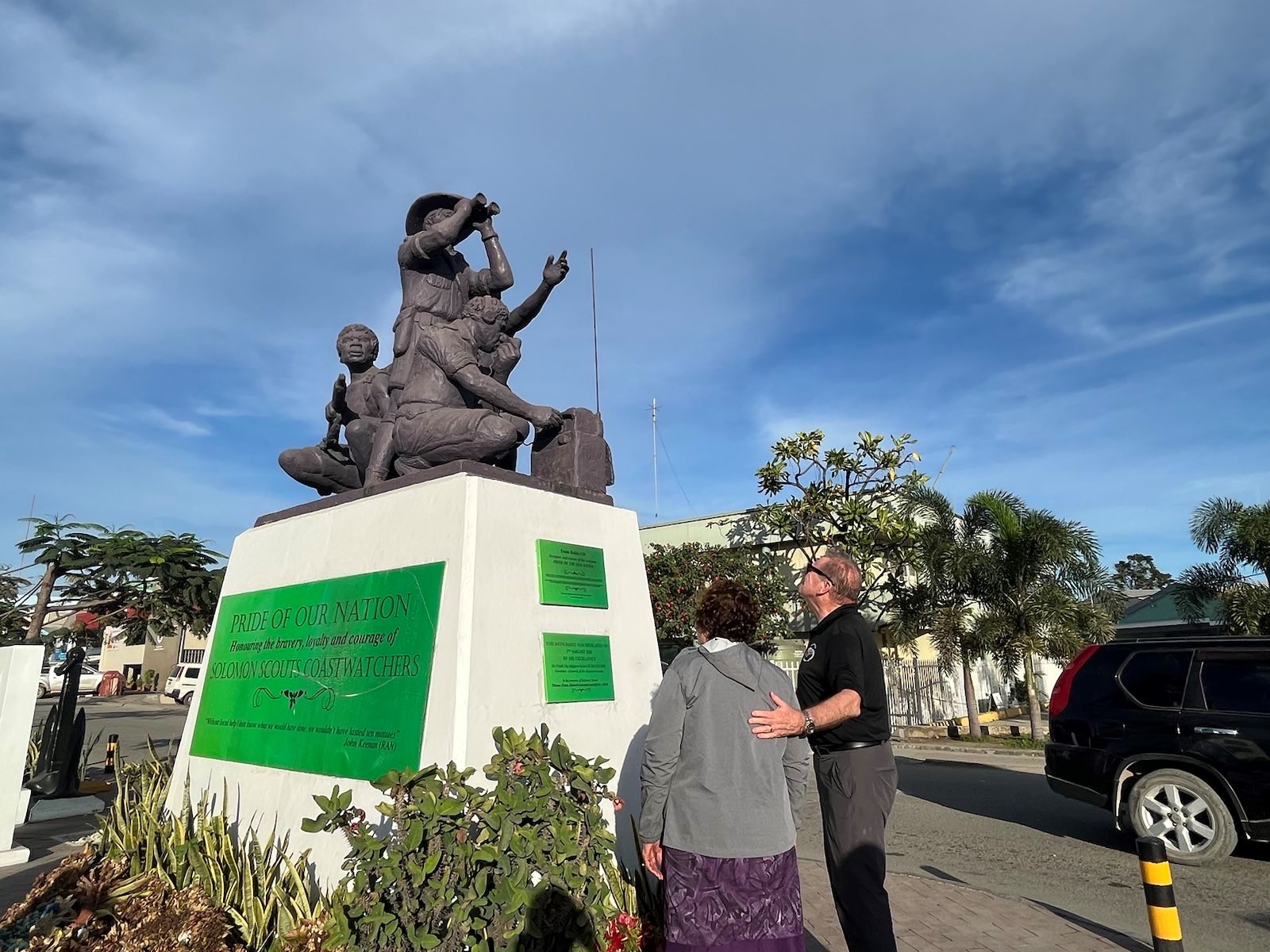 At the Coastwatchers Memorial in Honiara. Congresswoman Amata’s father, Uifa’atali Peter T. Coleman, served in the Solomon Islands during World War II aboard a ship assigned to the Army placing and supporting Coastwatchers.