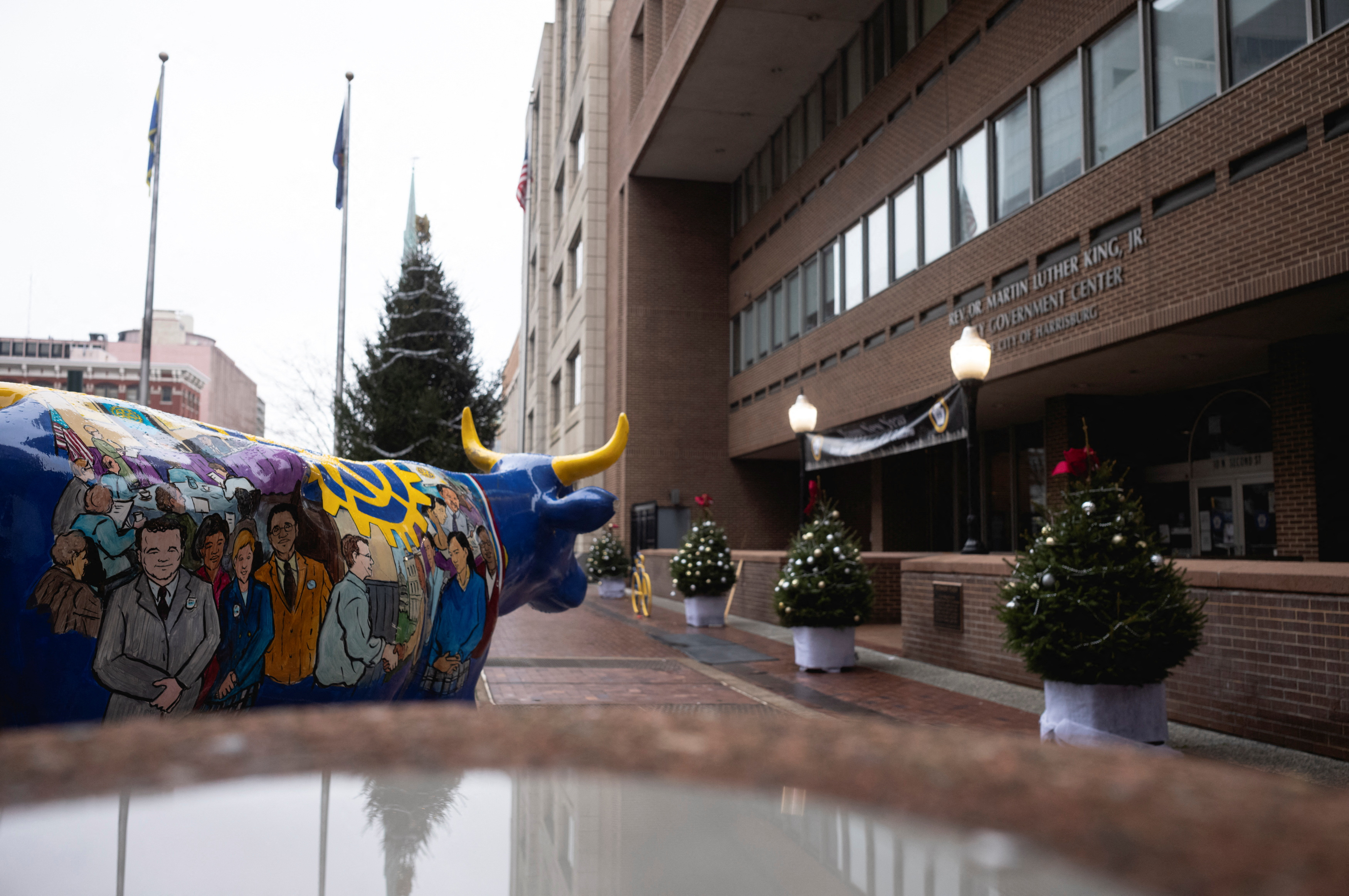 A view outside of City Hall in the Rev. Dr. Martin Luther King, Jr. City Government Center, in downtown Harrisburg, Pennsylvania, U.S., December 28, 2023. 