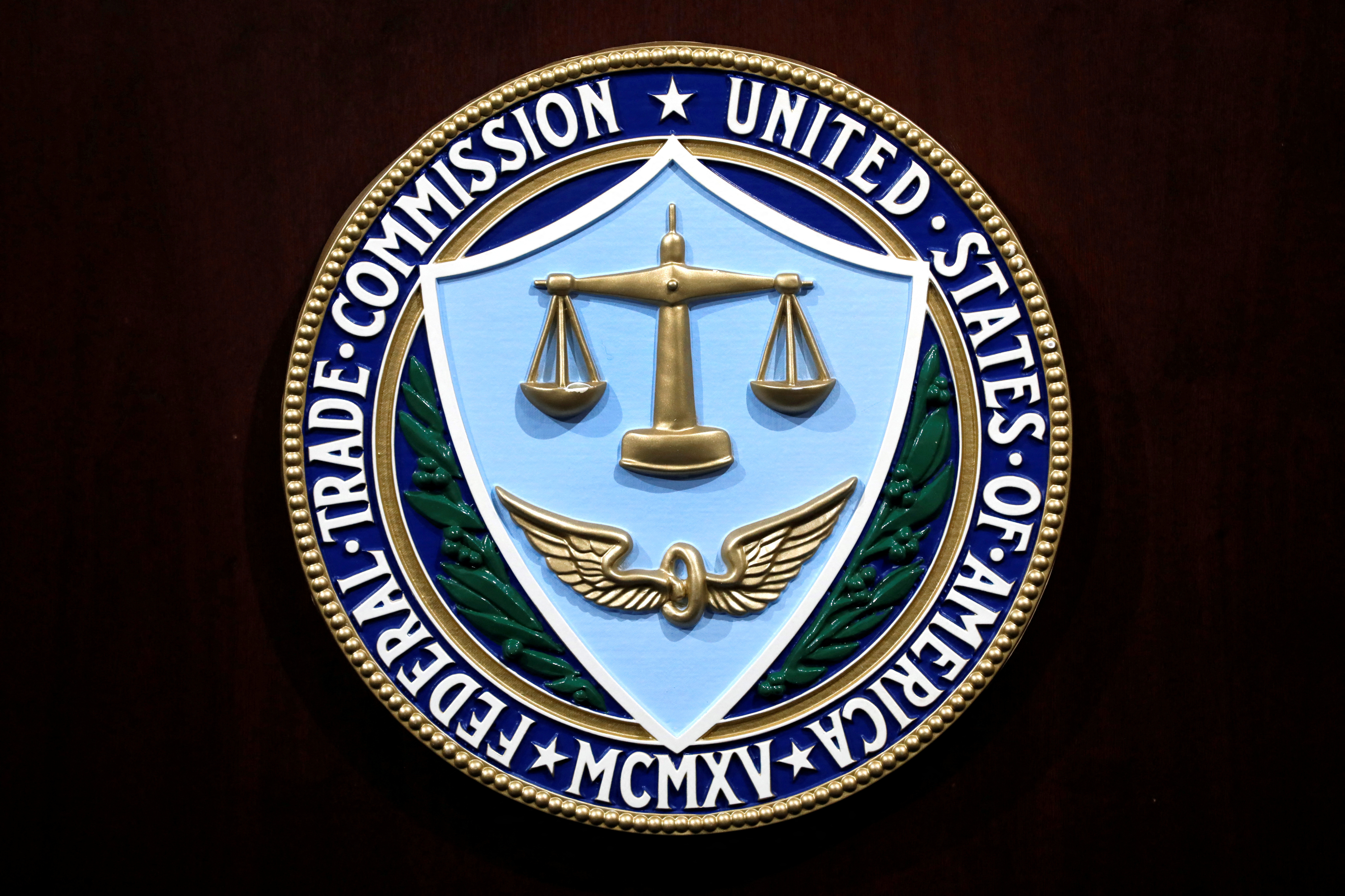 Federal Trade Commission seal is seen at FTC Headquarters in Washington, U.S., July 24, 2019. 