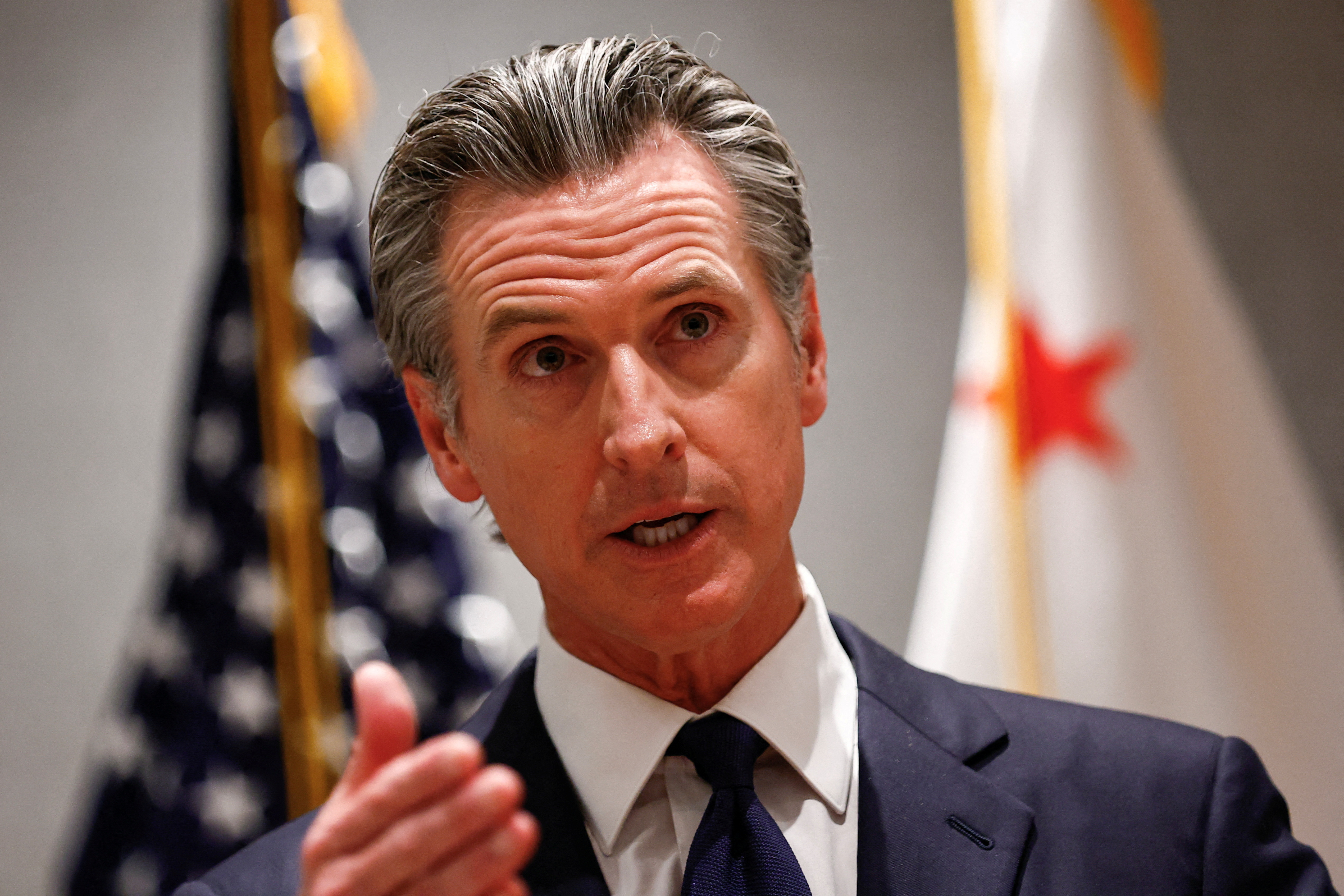 Governor of U.S. state of California Gavin Newsom speaks at a press conference in Beijing, China October 25, 2023. 