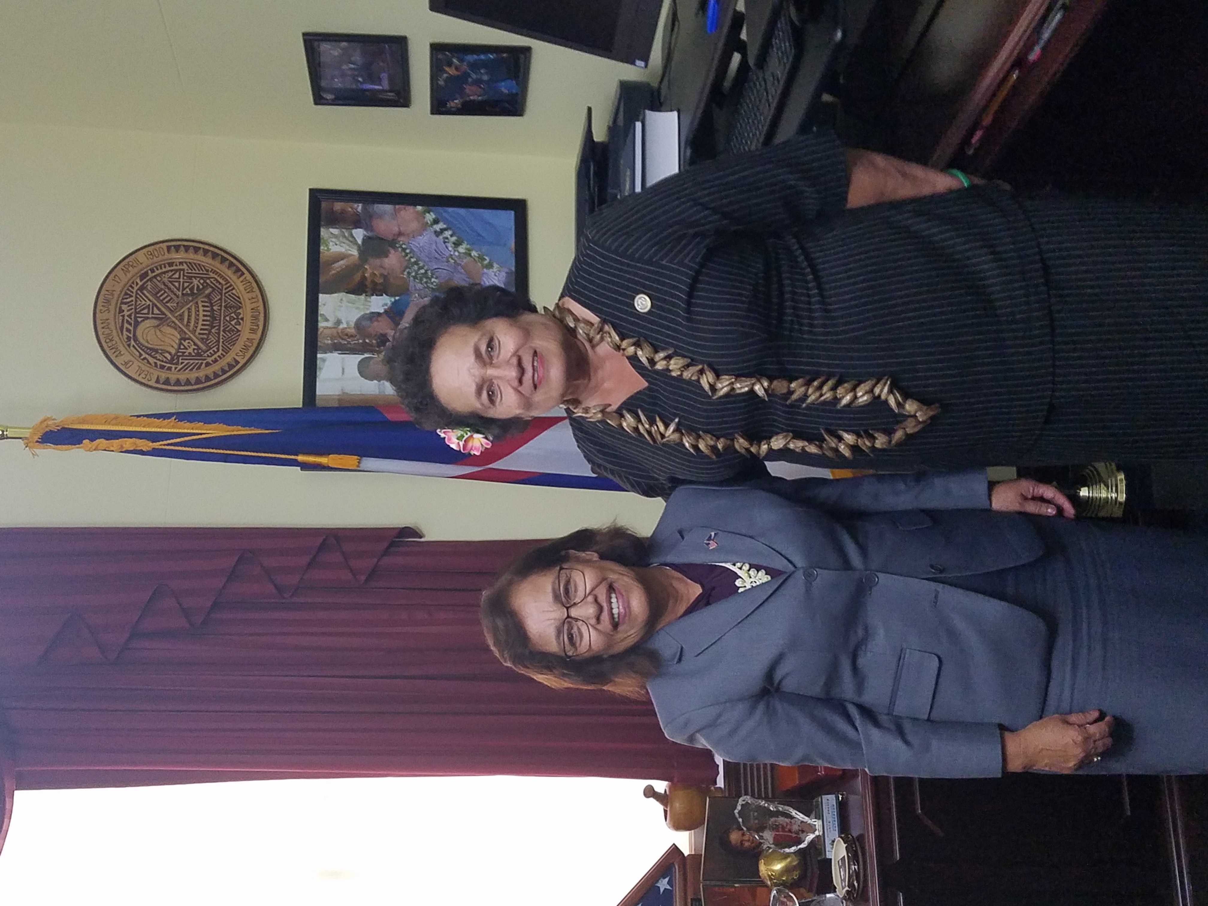 U.S. Congresswoman Uifa’atali Amata of American Samoa, right, with Marshall Islands President Hilda Heine.