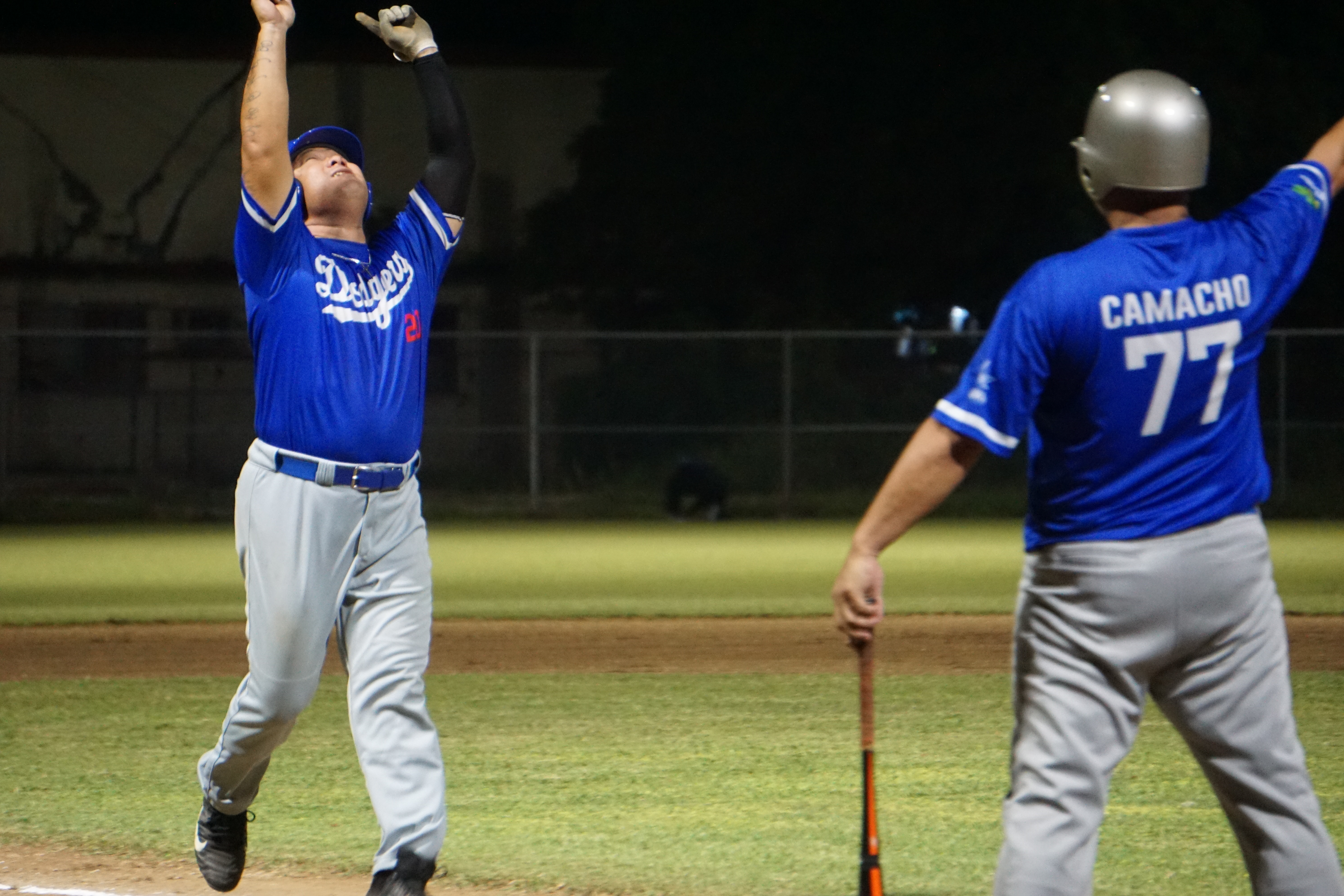 The Dodgers’ Rob Bansil celebrates after recording the first homerun of the 2023 SBL Masters League at the Francisco "Tan Ko" Palacios Baseball Field on Friday.