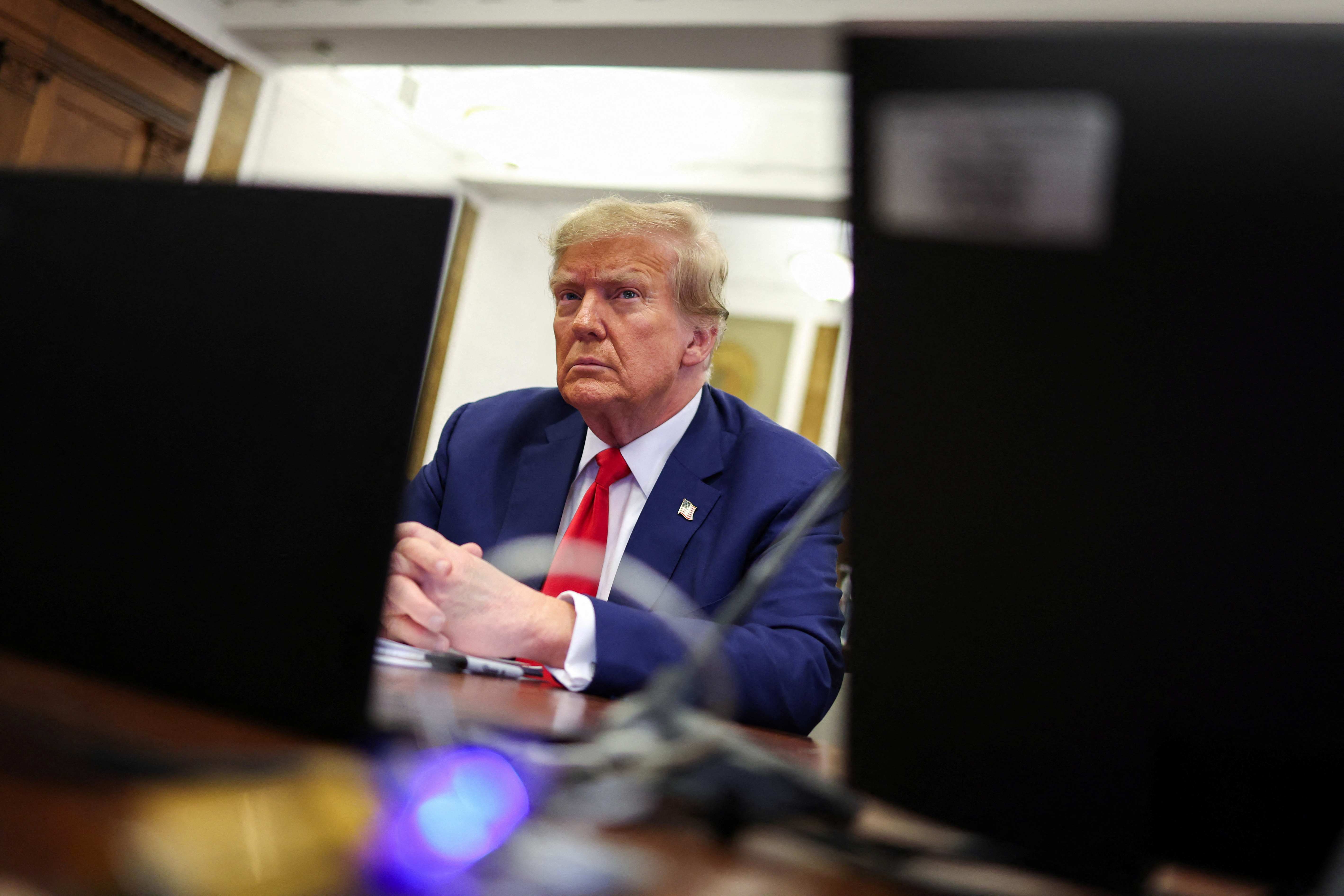 Former U.S. President Donald Trump attends the closing arguments in the Trump Organization civil fraud trial at New York State Supreme Court in the Manhattan borough of New York City, U.S., January 11, 2024. 