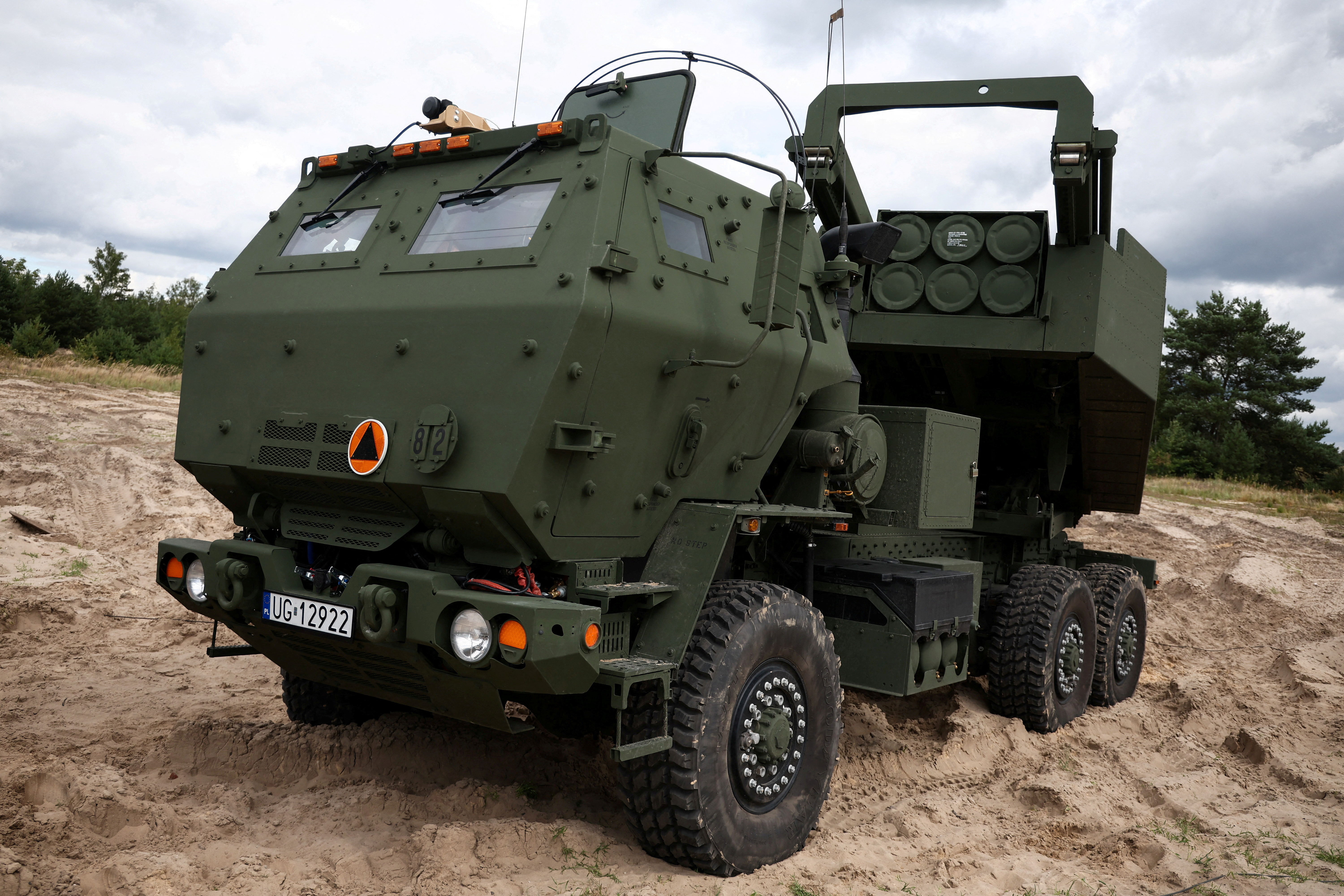 Polish Army's multiple rocket launcher M142 Himars is seen before a press conference, a week before the National Army Day Parade, at Wesola military base in Warsaw, Poland, August 8, 2023. 