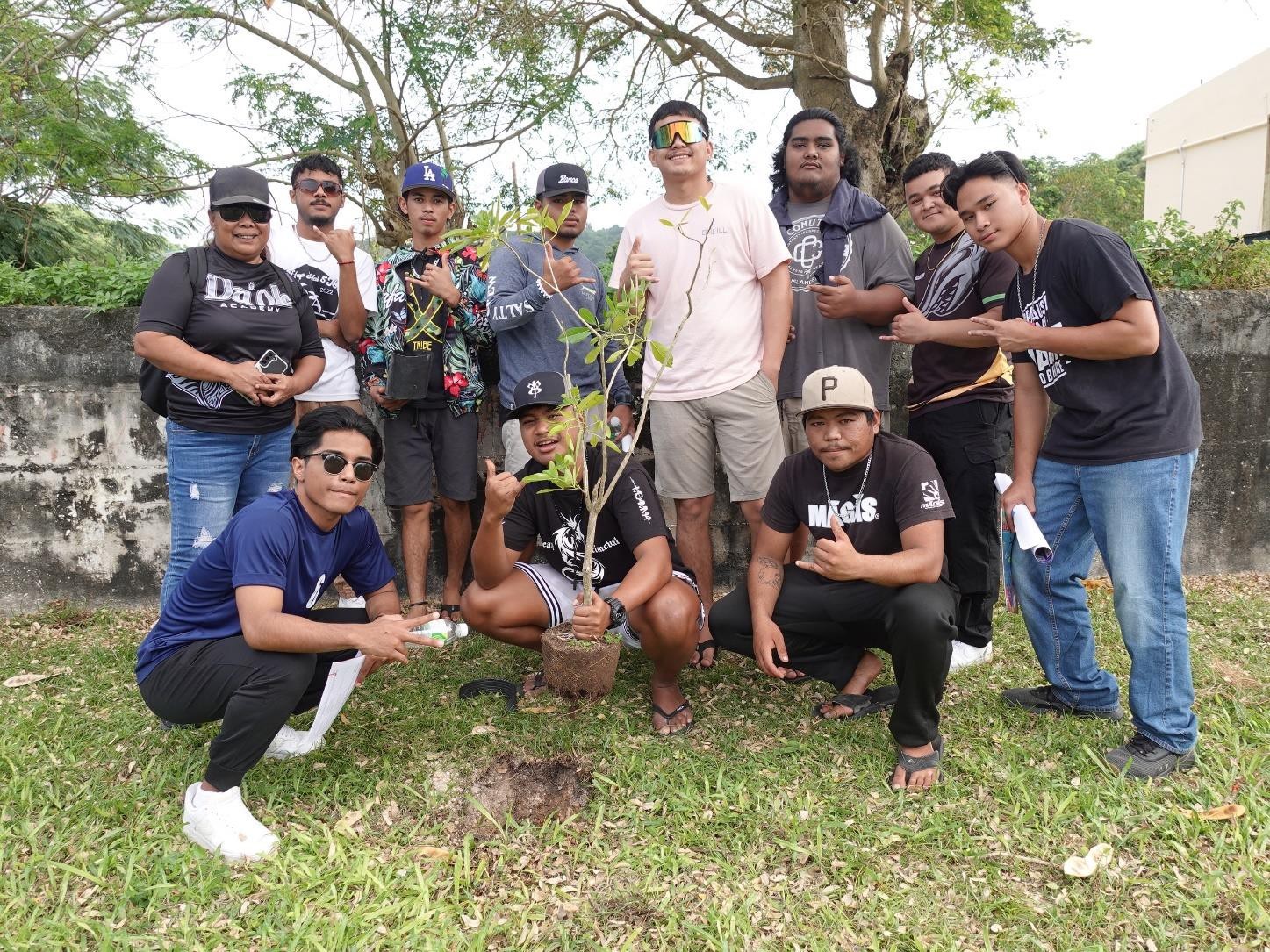 MY WAVE Club members of Da’ok Academy plant a tree at Garapan Central Park during the Marianas Tourism Education Council on Jan. 19, 2024. In all, clubs planted 10 trees at Garapan Central Park and Sugar King Park.