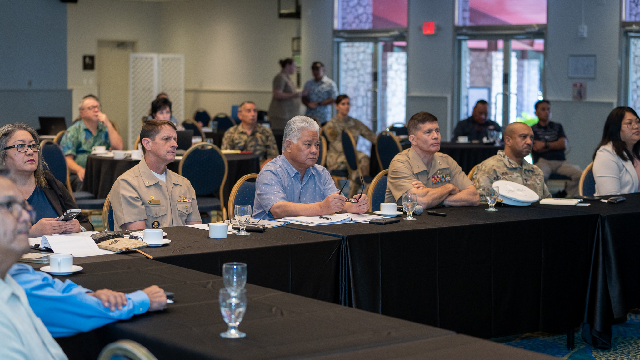 Gov. Arnold I. Palacios and other CNMI officials met with U.S. military officers and other federal partners on Thursday at Crowne Plaza Resort. The event was part of a quarterly meeting between the CNMI and the Indo-Pacific Command. Among the U.S. military officials who participated in the meeting on Thursday were Rear Adm. Gregory C. Huffman of Joint Region Marianas, INDOPACOM; Maj. Gen. Mark A. Hashimoto, INDOPACOM; Maj. Gen. Reginald G. A. Neal, U.S. Army Pacific; and Brig. Gen. Christopher K. Faurot, Guam Air National Guard.