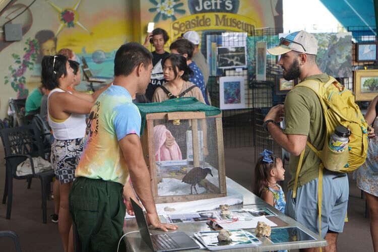 A guest at the Migratory Bird Celebration on Feb. 11, 2023, learns about Guam’s endemic ko’ko’ bird, which is now extinct in the wild, at the Guam Department of Agriculture booth. 