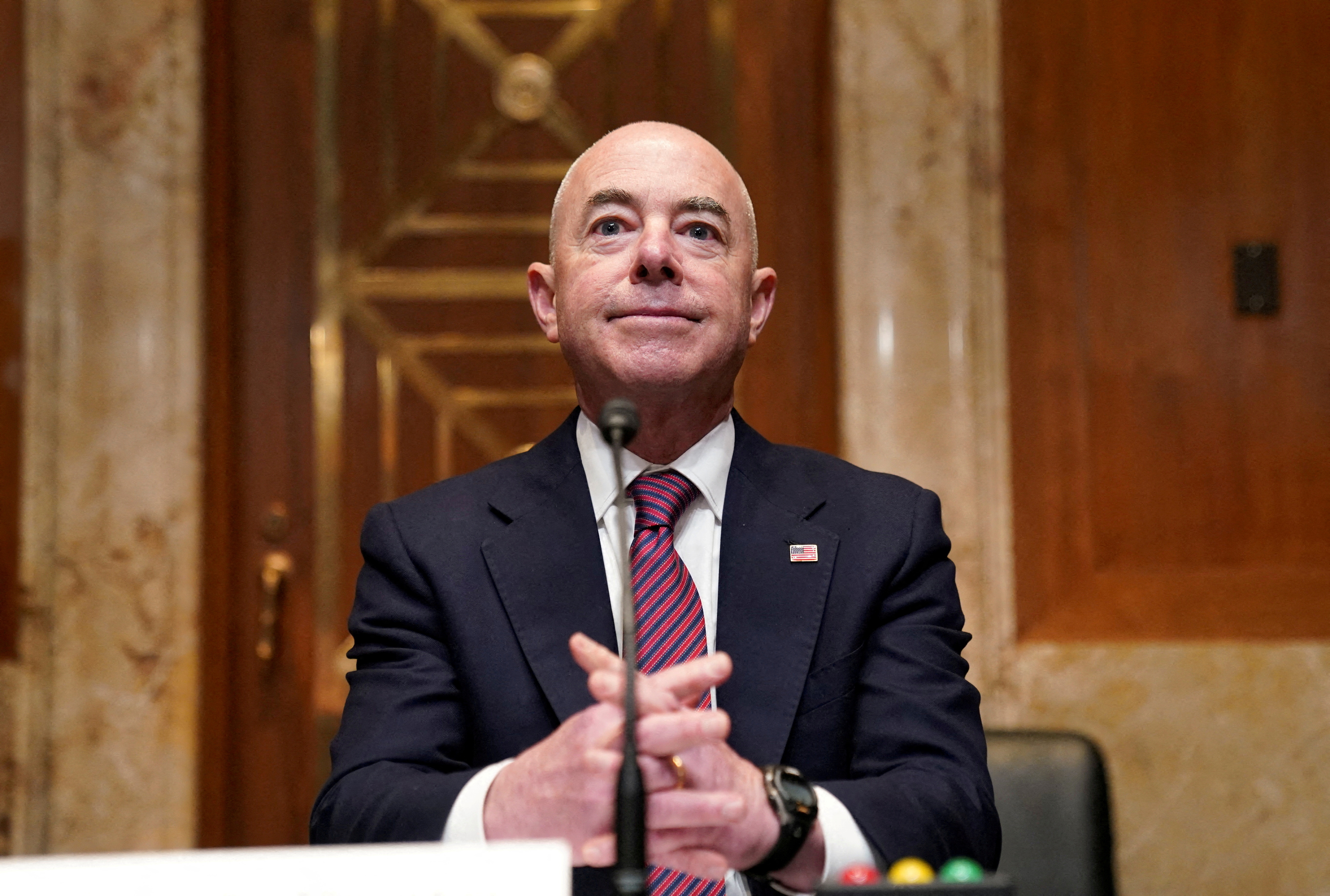 Department of Homeland Security Secretary Alejandro Mayorkas takes his seat to testify before a Senate Appropriations Homeland Security Subcommittee hearing on the department's budget request on Capitol Hill in Washington, D.C., May 26, 2021. 