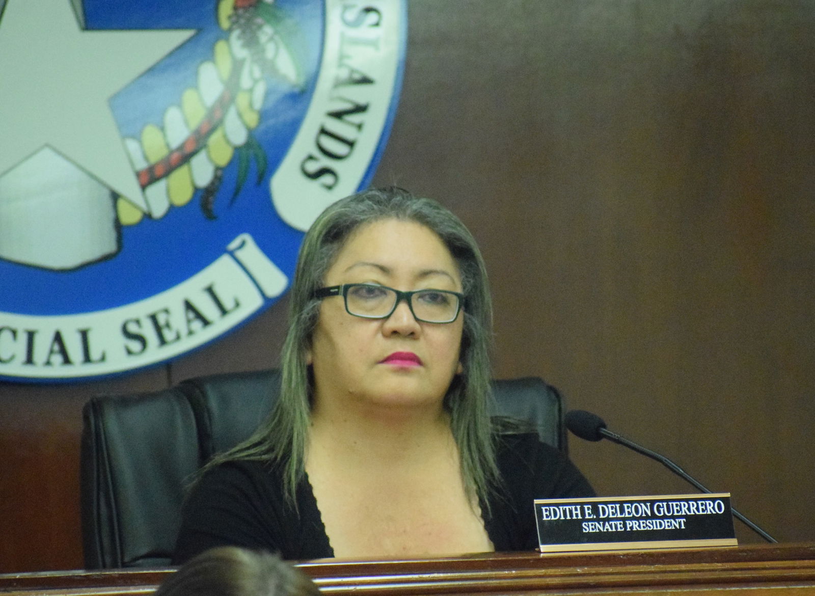 Senate President Edith Deleon Guerrero listens during a Senate session last week.