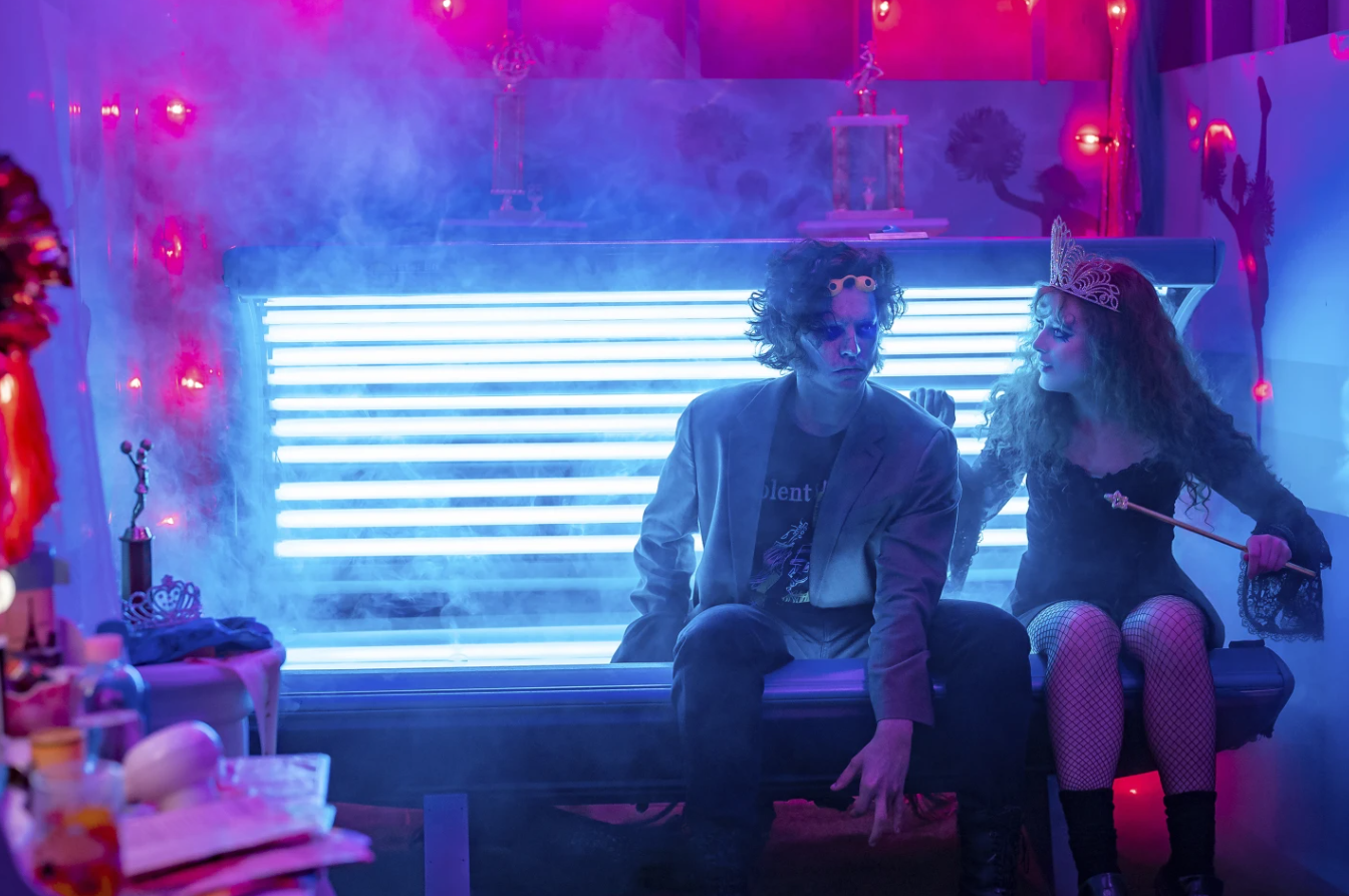 Kathryn Newton, right, and Cole Sprouse in a scene from “Lisa Frankenstein.”