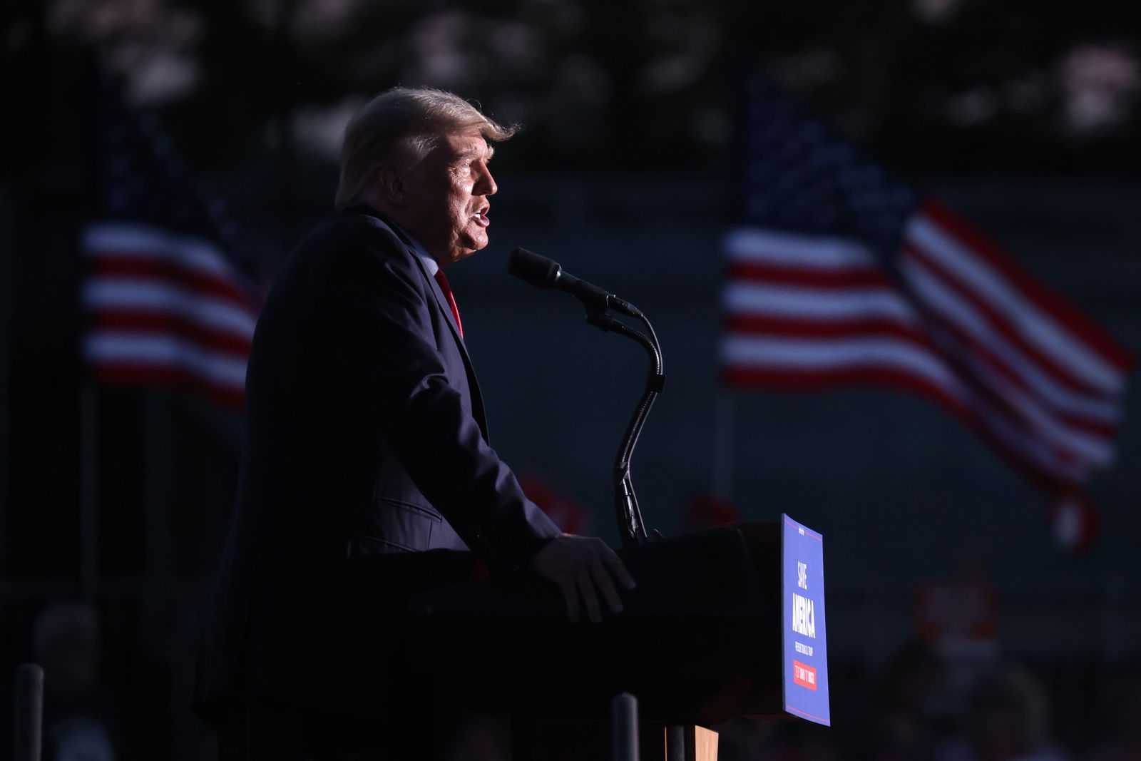 Former President Donald Trump speaks to supporters during a rally at the Lorain County Fairgrounds on June 26, 2021 in Wellington, Ohio. Trump was in Michigan Saturday, Feb. 17, 2024, urging his supporters to vote early in the Feb. 27 primary. (Scott Olson/Getty Images/TNS)