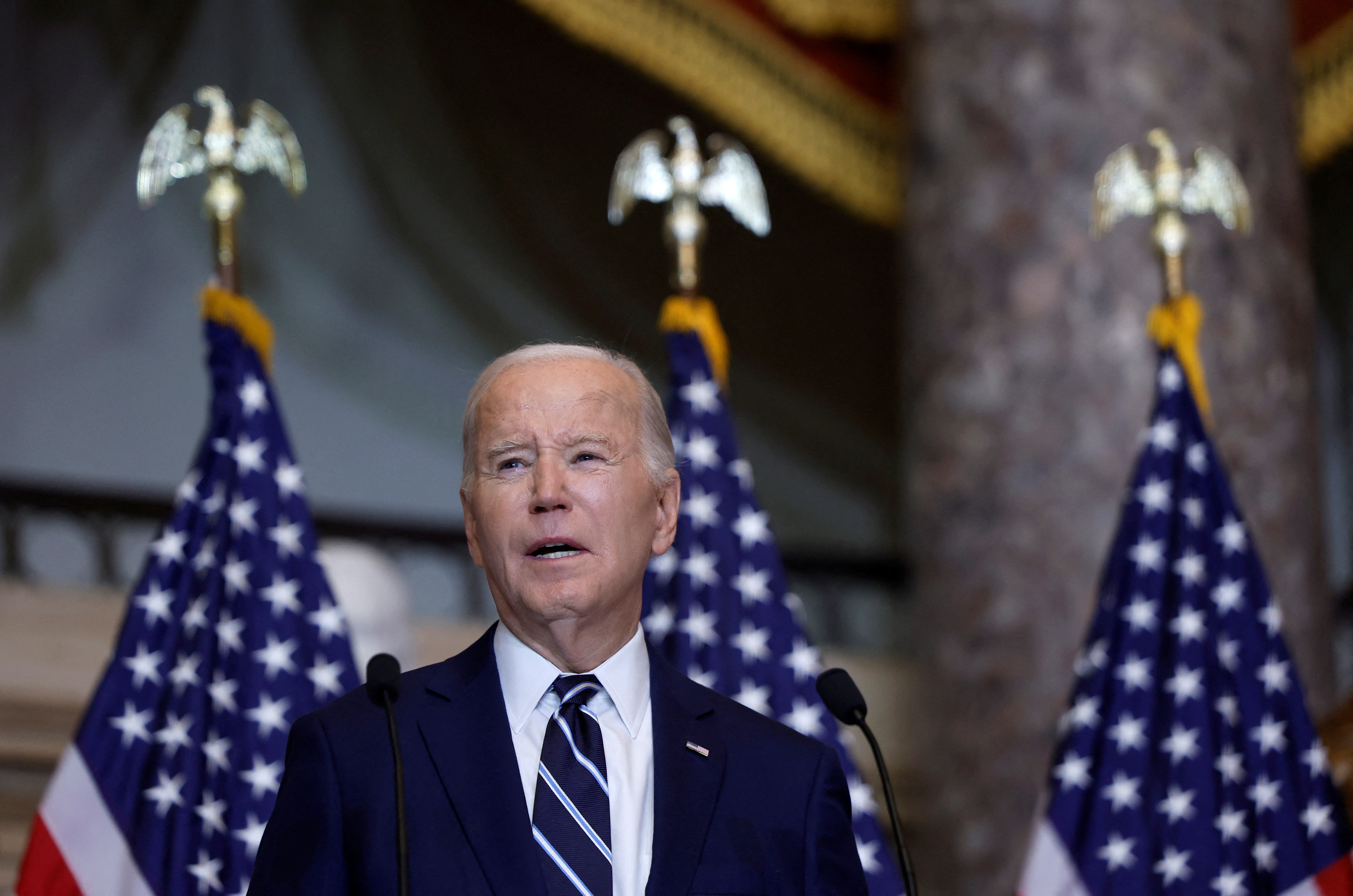 U.S. President Joe Biden speaks during the annual National Prayer Breakfast at the U.S. Capitol in Washington, D.C., U.S., February 1, 2024. 