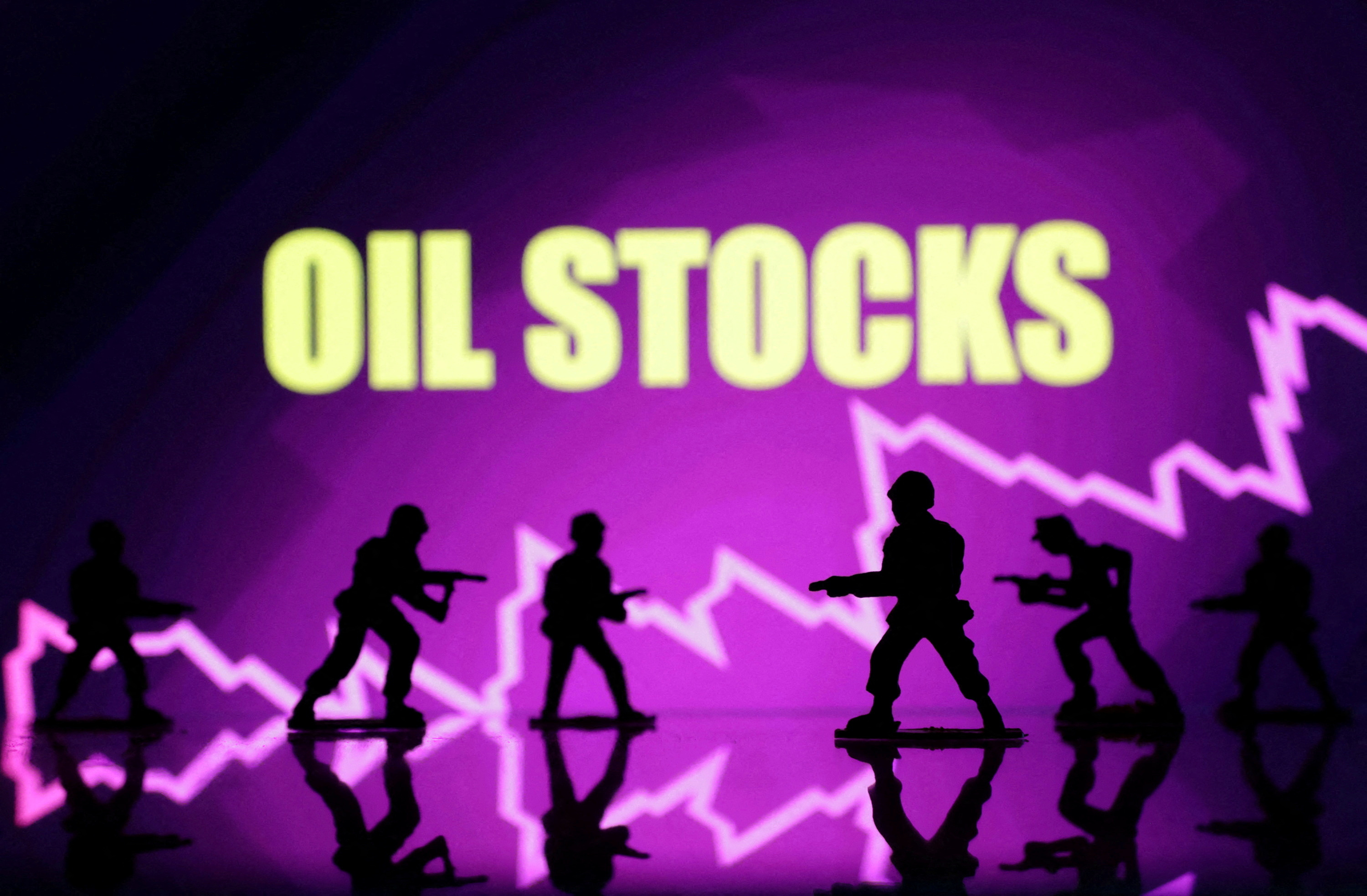 Army soldier miniatures and stock graph are seen in this illustration taken October 9, 2023. 