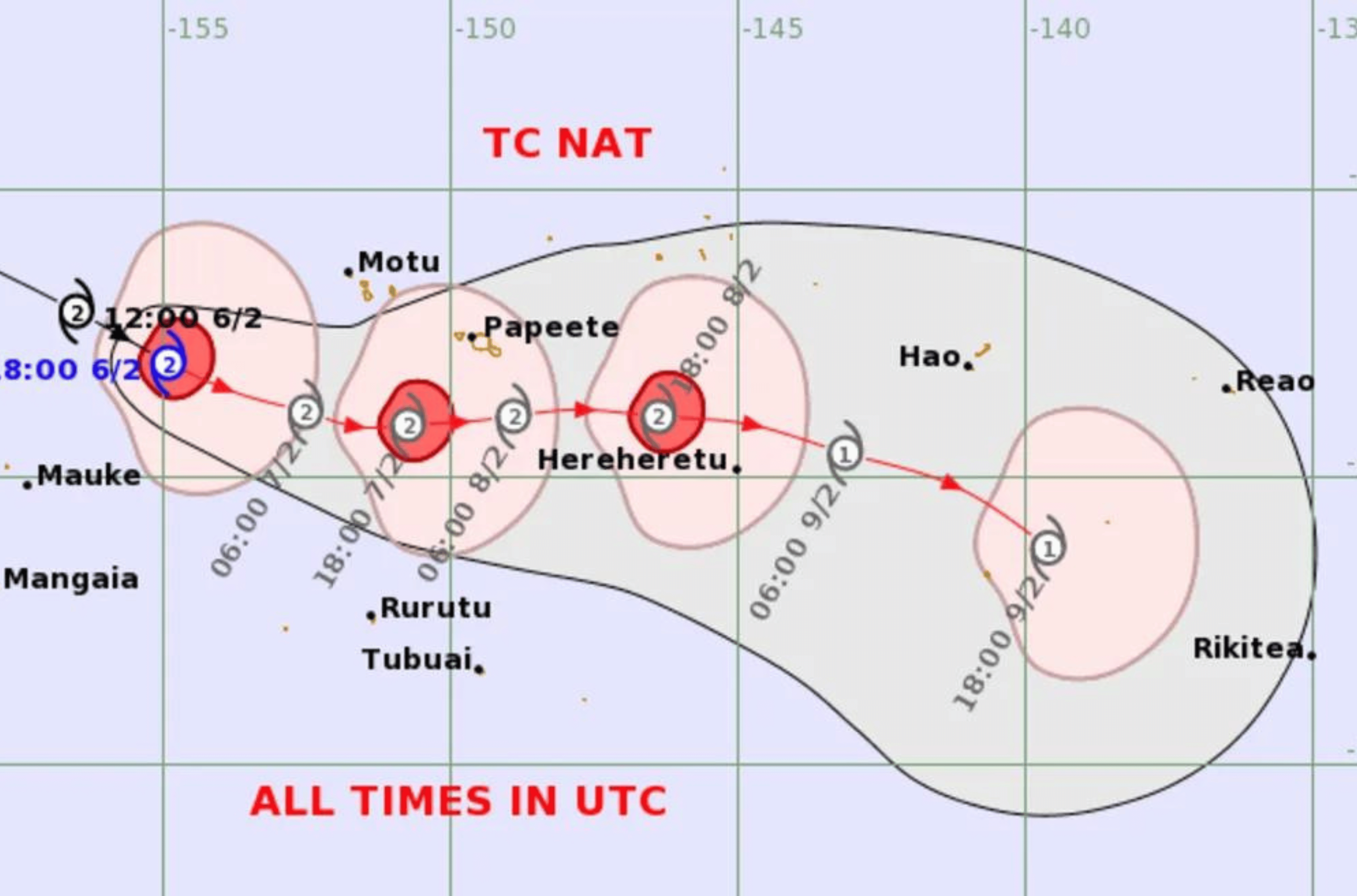 Tropical Cyclone Nat track map. 