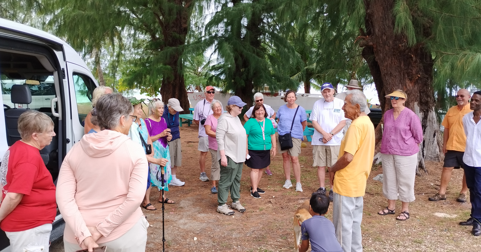 Carolinian elder Lino Olopai explains the fine art of celestial navigation to Zuiderdam cruise ship passengers.
