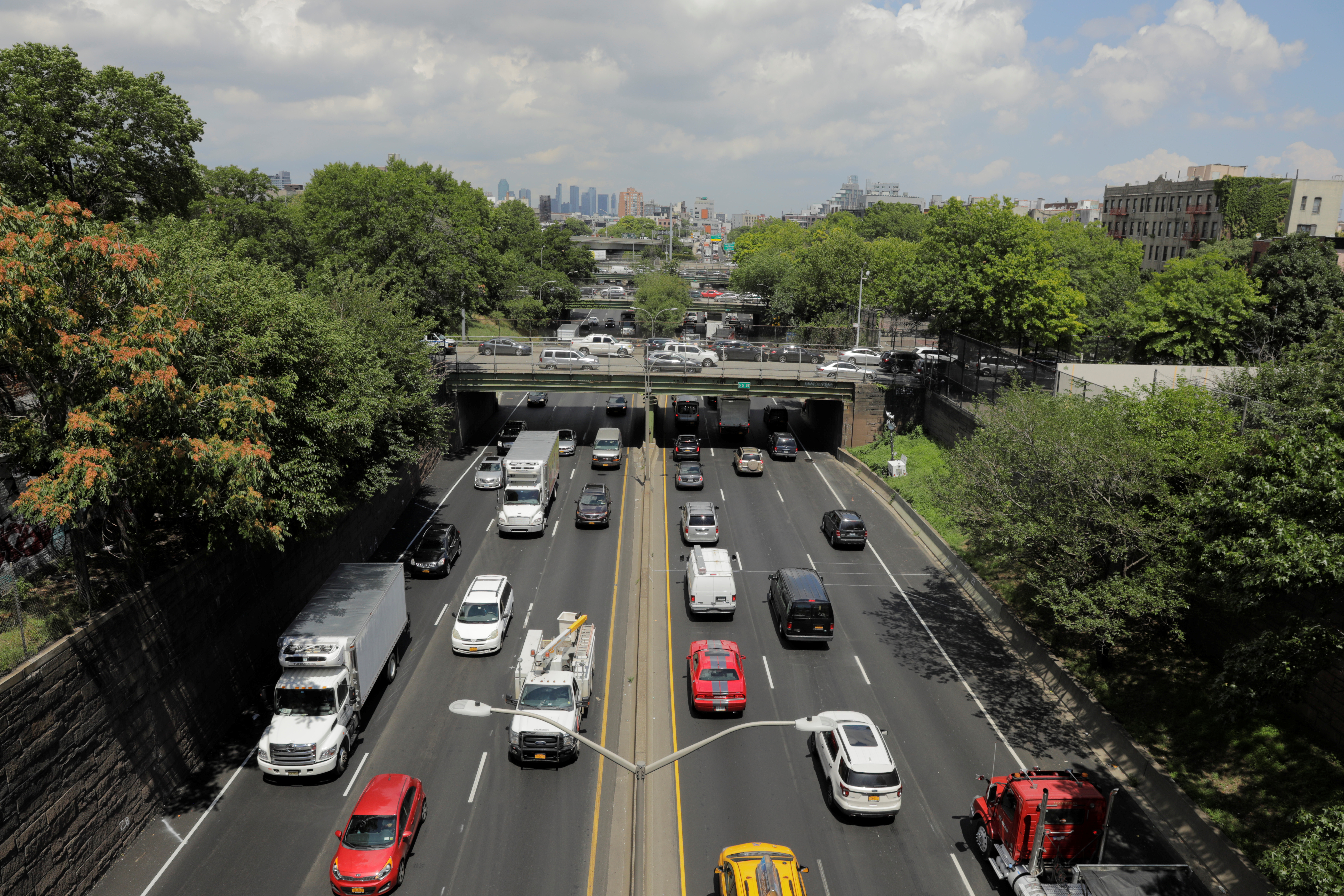 Traffic backs up on the Brooklyn Queens Expressway in New York, U.S., August 2, 2018. 