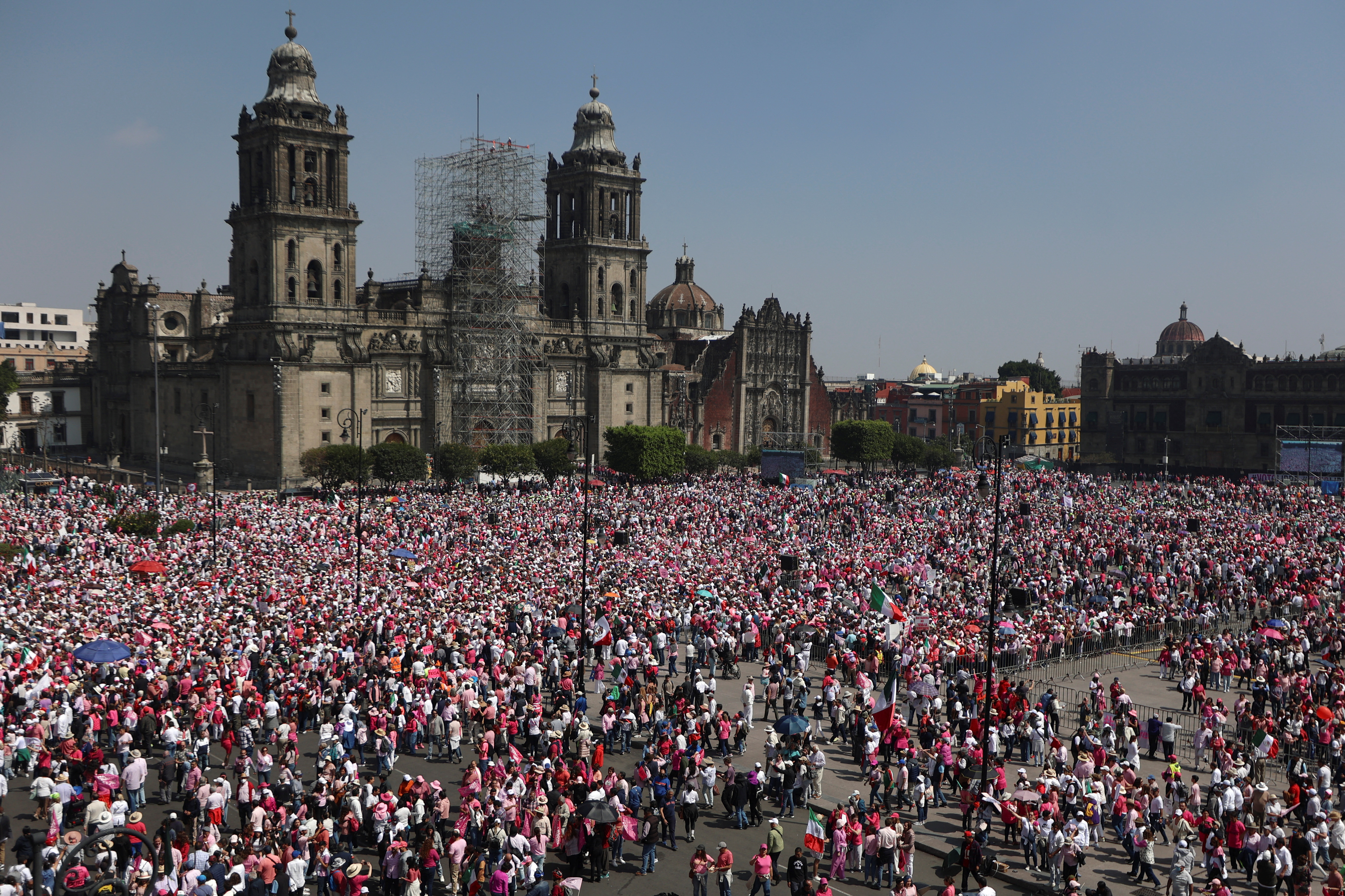 Mexican opposition groups hold a protest against government of Mexico's President Andres Manuel Lopez Obrador calling to 'defend democracy', in Mexico City, Mexico, February 18, 2024.