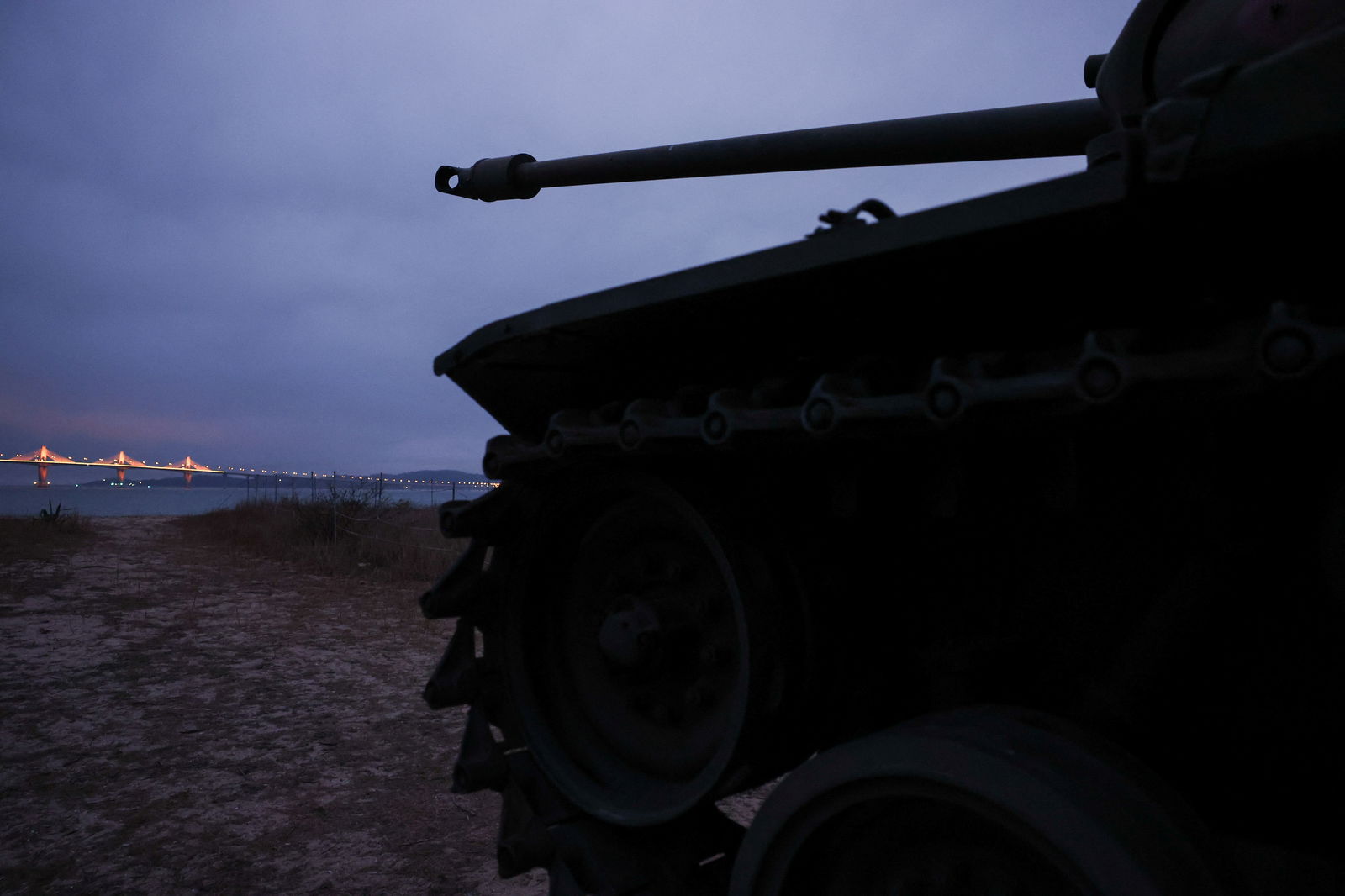 Retired military tanks can be seen on the beach in Kinmen, Taiwan February 20, 2024. 