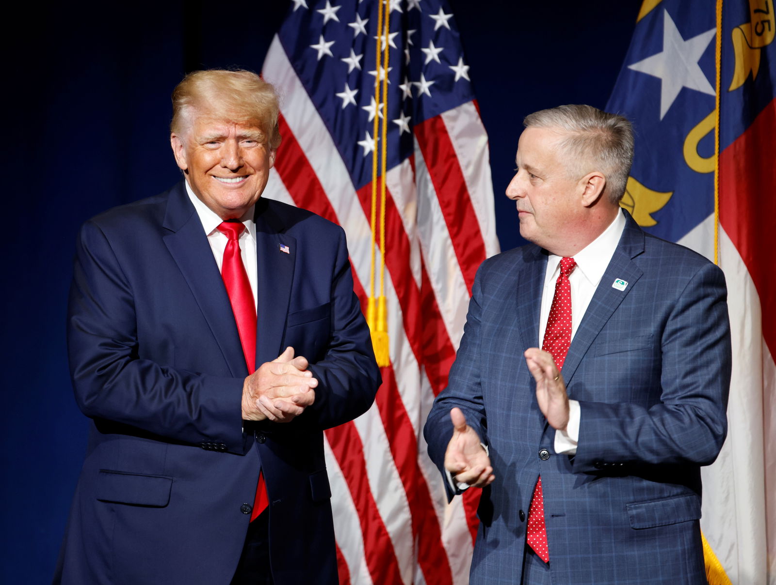 Former U.S. President Donald Trump is introduced by North Carolina Republican Party chairman Michael Whatley before speaking at the North Carolina GOP convention dinner in Greenville, North Carolina, U.S. June 5, 2021. 