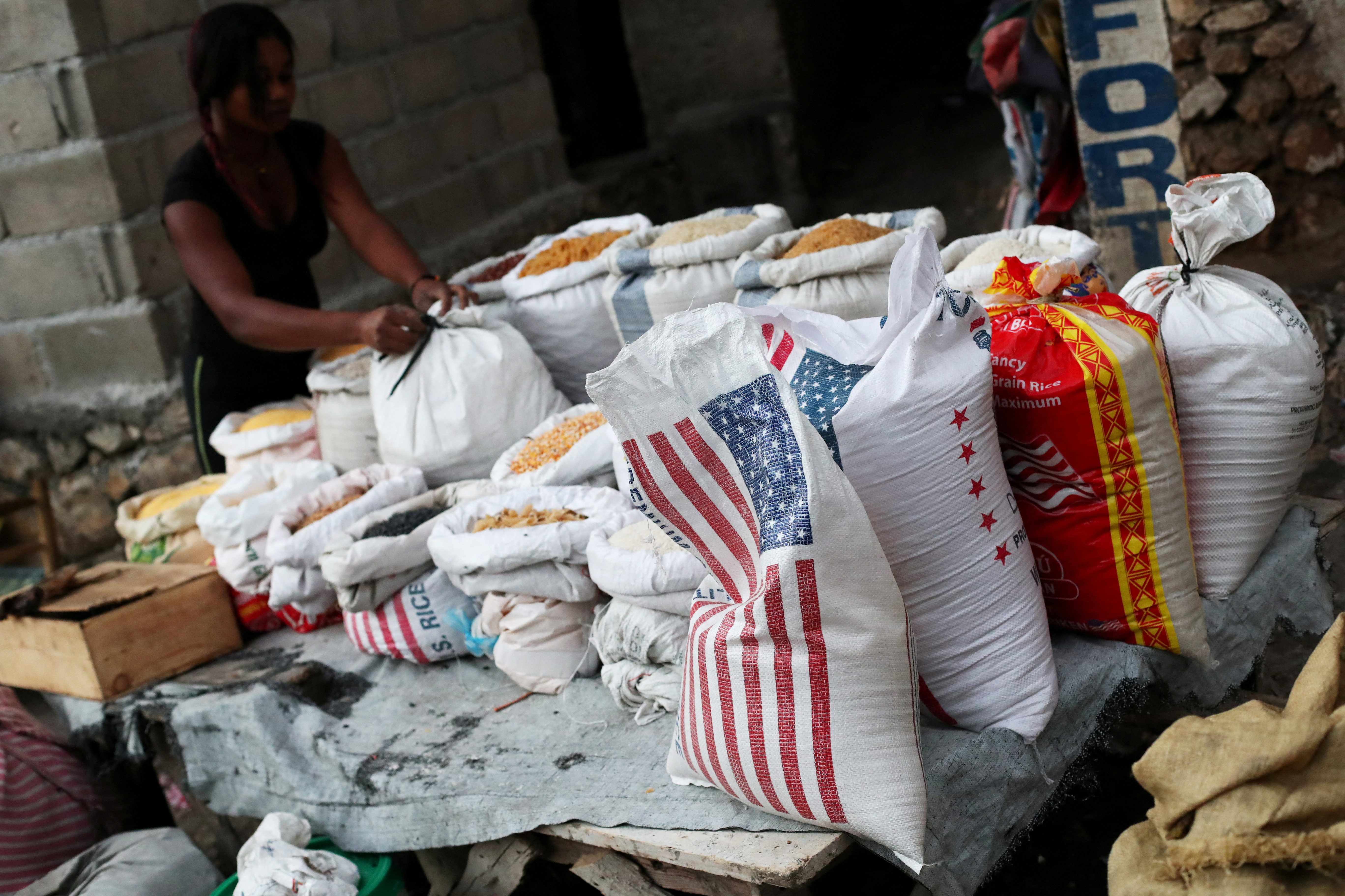 FILE PHOTO: A local sells rice and grains at a street market in Port-au-Prince, Haiti, February 19, 2019. 