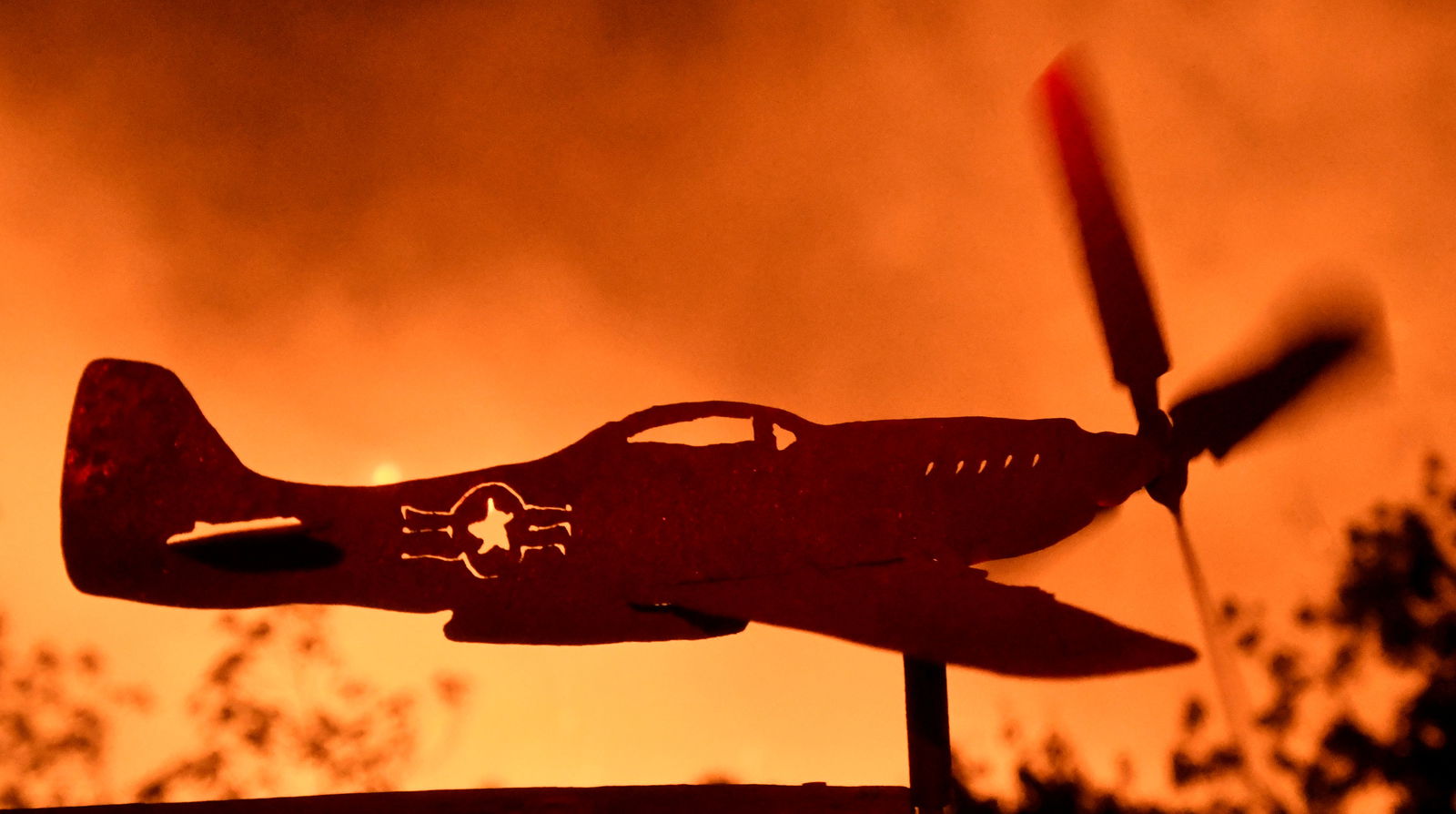An airplane weather-vain propeller spins from the heavy winds from the Thomas Fire in the hills outside Montecito California, U.S., December 16, 2017. 