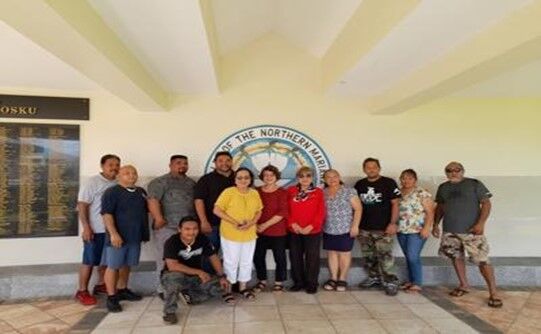 Northern Islands Mayor Valentino Taisacan, standing 3rd left, Public Lands Advisory Board nominee Kodep Ogumoro-Uludong, Connie Togawa, 17th Council Chairwoman Marian DLG Tudela, Vice Chairwoman Antonia M. Tudela, Secretary Carmen C. Pangelinan, former Northern Islands Mayor Vicente Santos, Mayor Taisacan’s staff Paul Santos, Mario Santos, John Santos, former Mayor Vicente Santos and Lorna Iginoef.