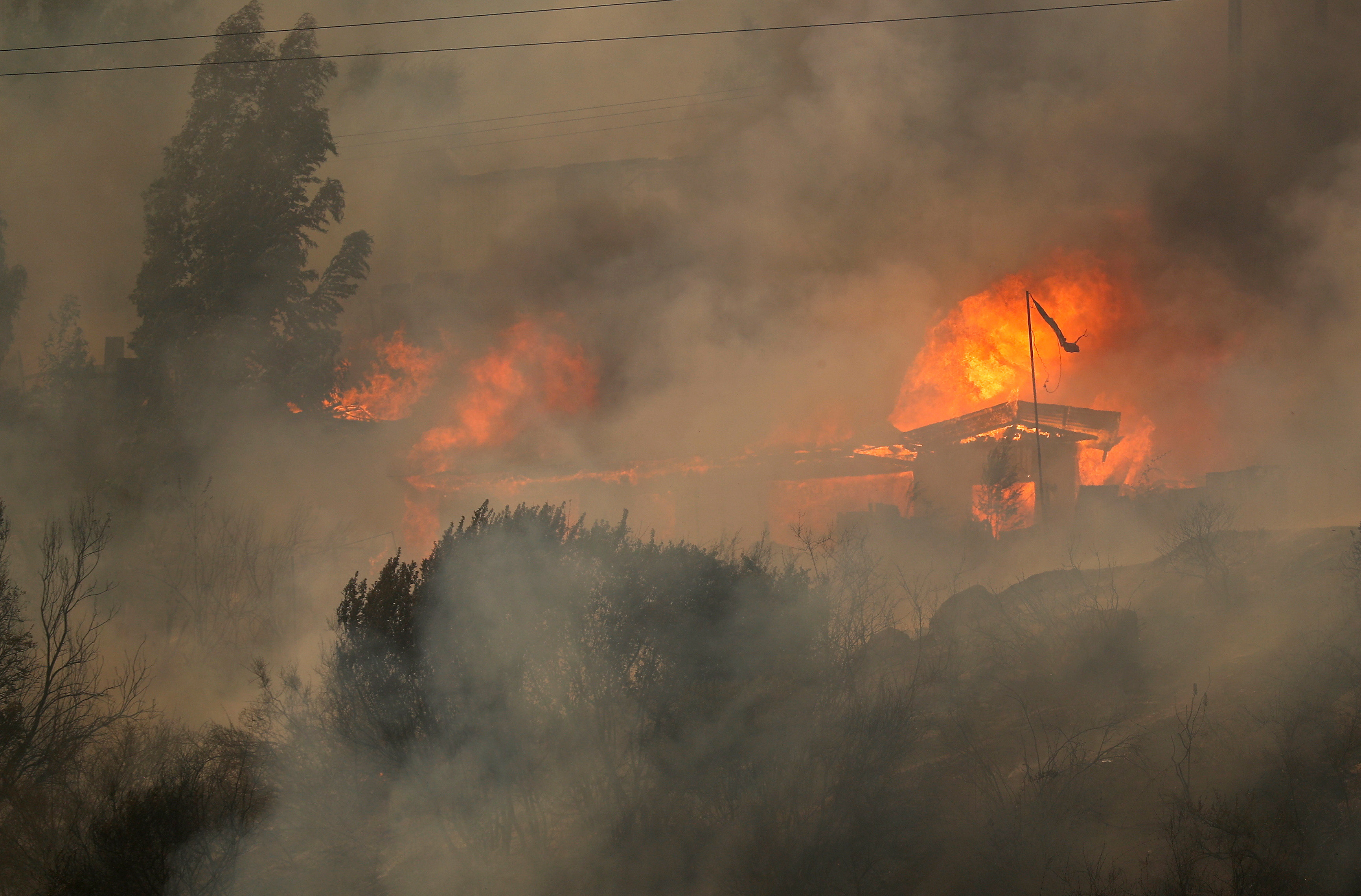 Houses burn amid the spread of wildfires in Vina del Mar, Chile February 3, 2024.