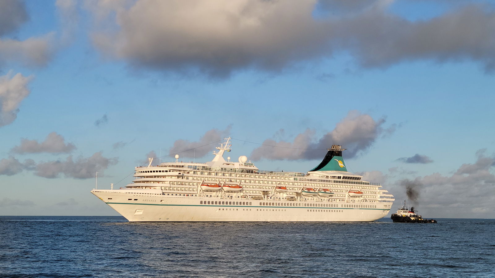 The MS Artania enters the Port of Saipan on Feb.  26, 2024.
