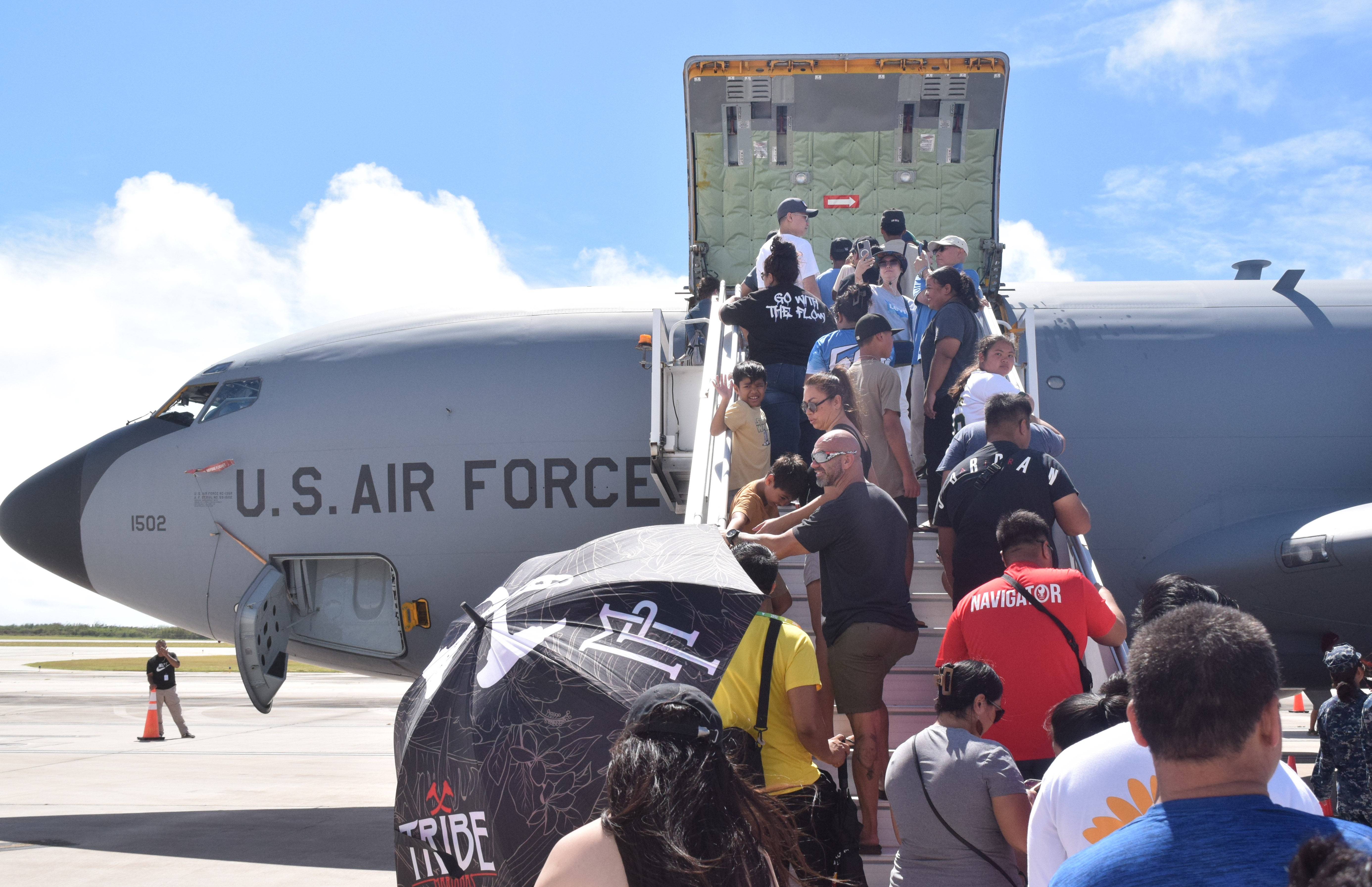Saipan residents wait for their turn to “Pet a Jet.”