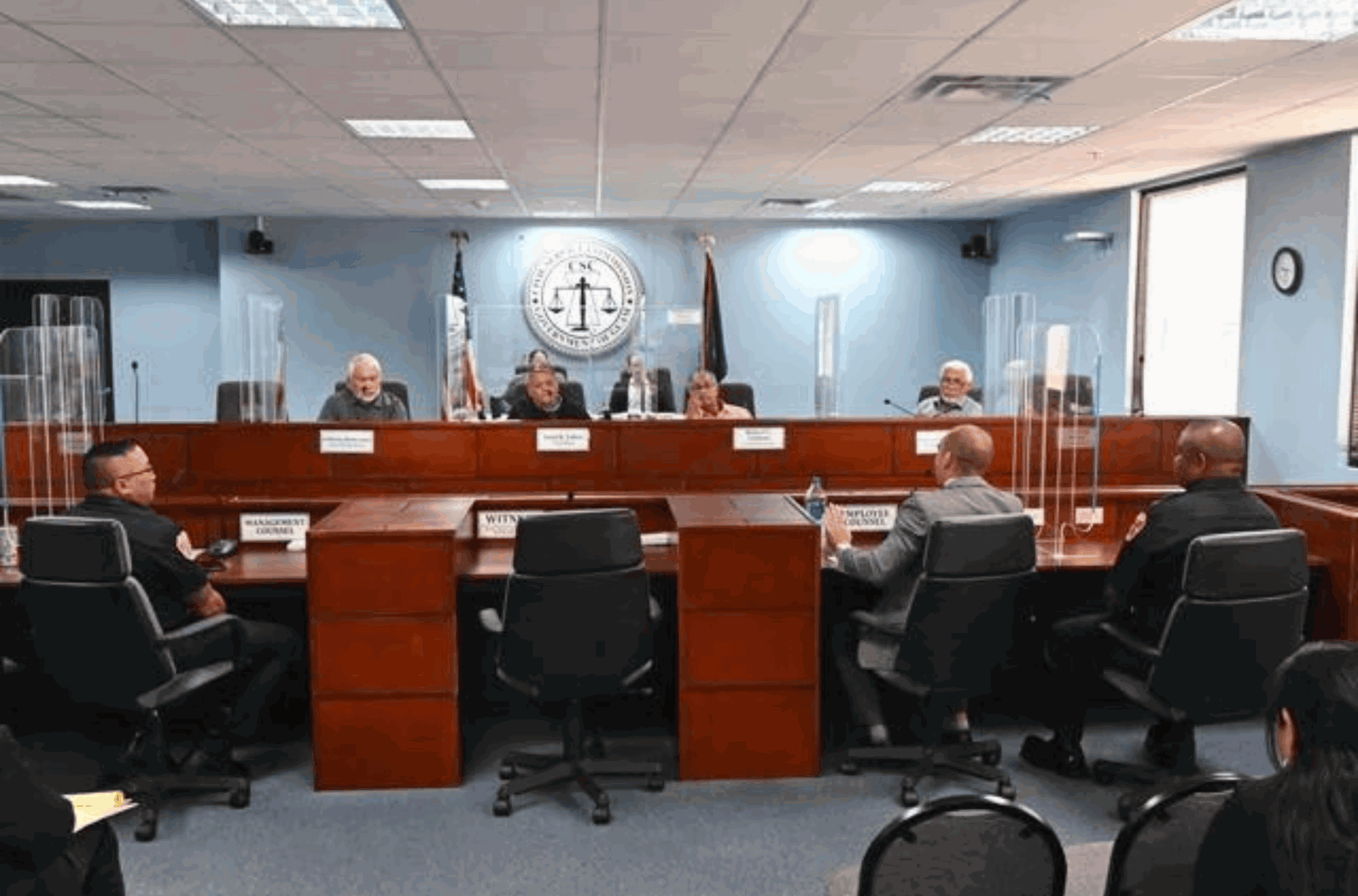 The Civil Service Commission holds a hearing Tuesday, Feb. 20, 2024, in Hagåtña. 