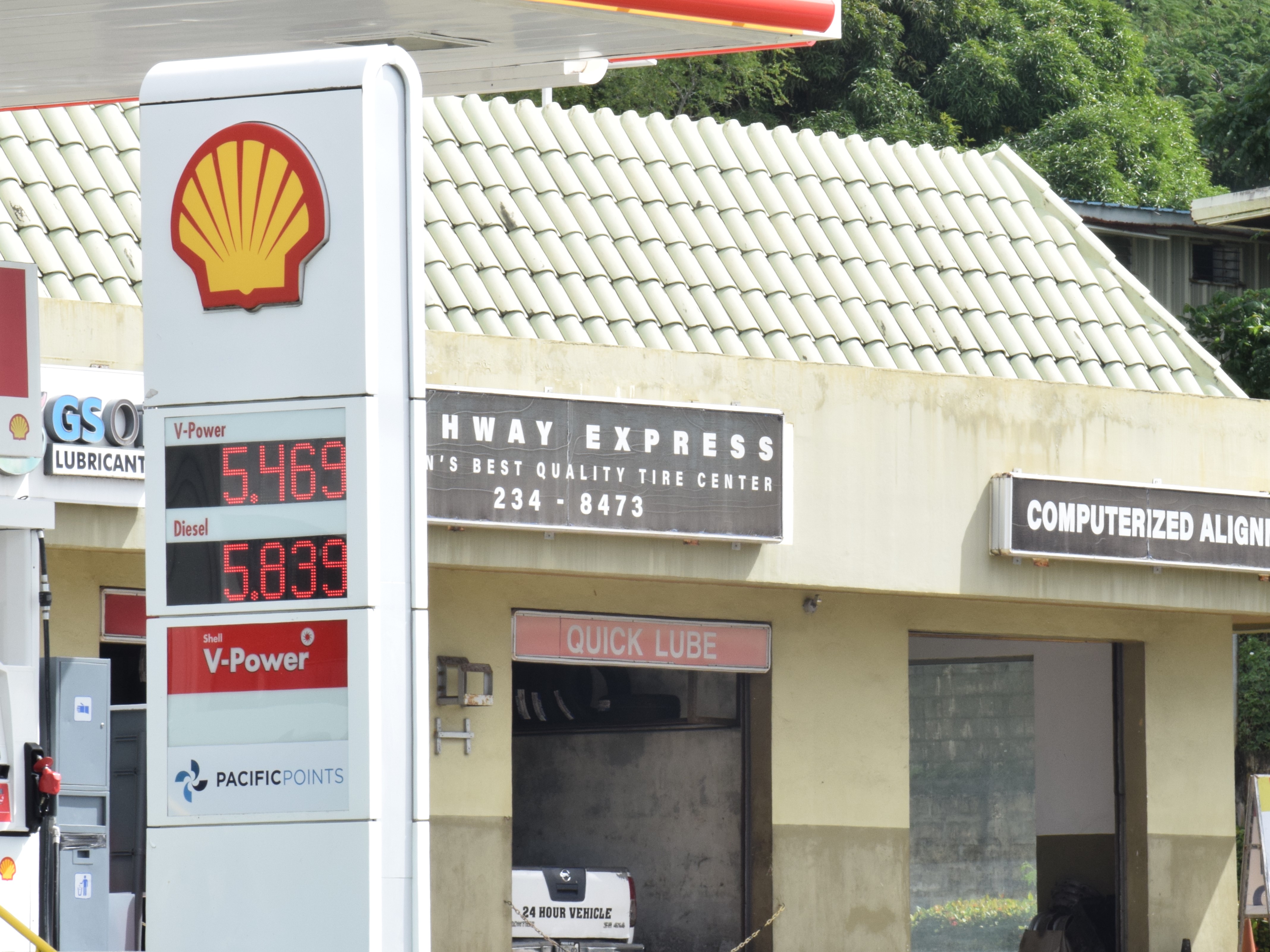 Shell Marianas on Middle Road in Gualo Rai displays its new fuel prices on Thursday.